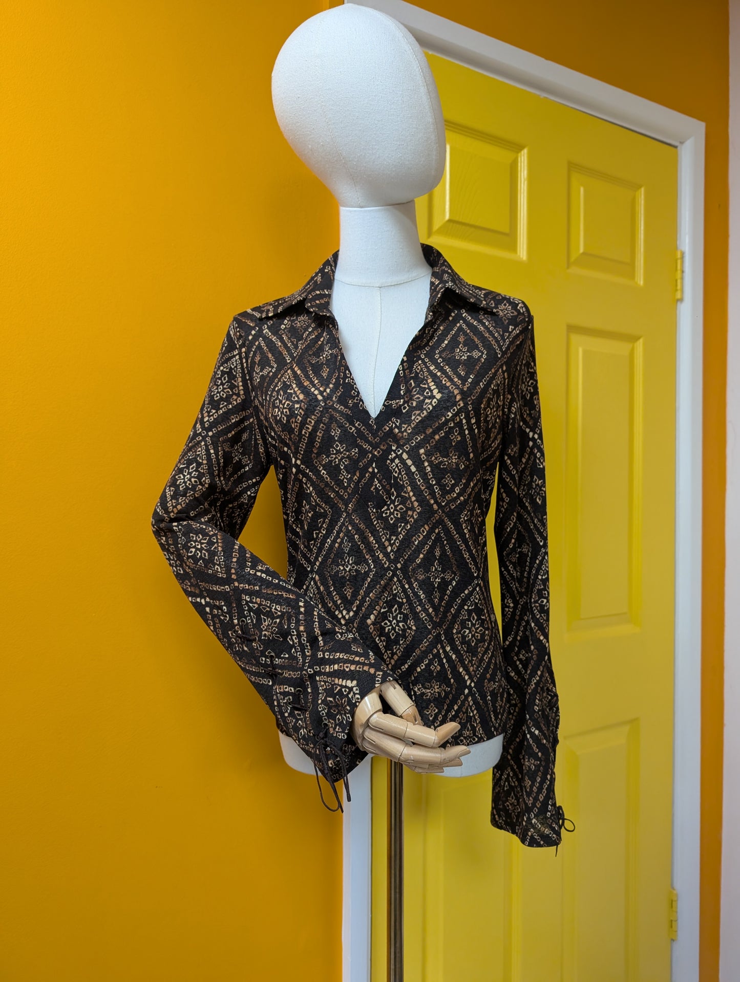 1990s New Look brown top with lace up cuffs - M/12