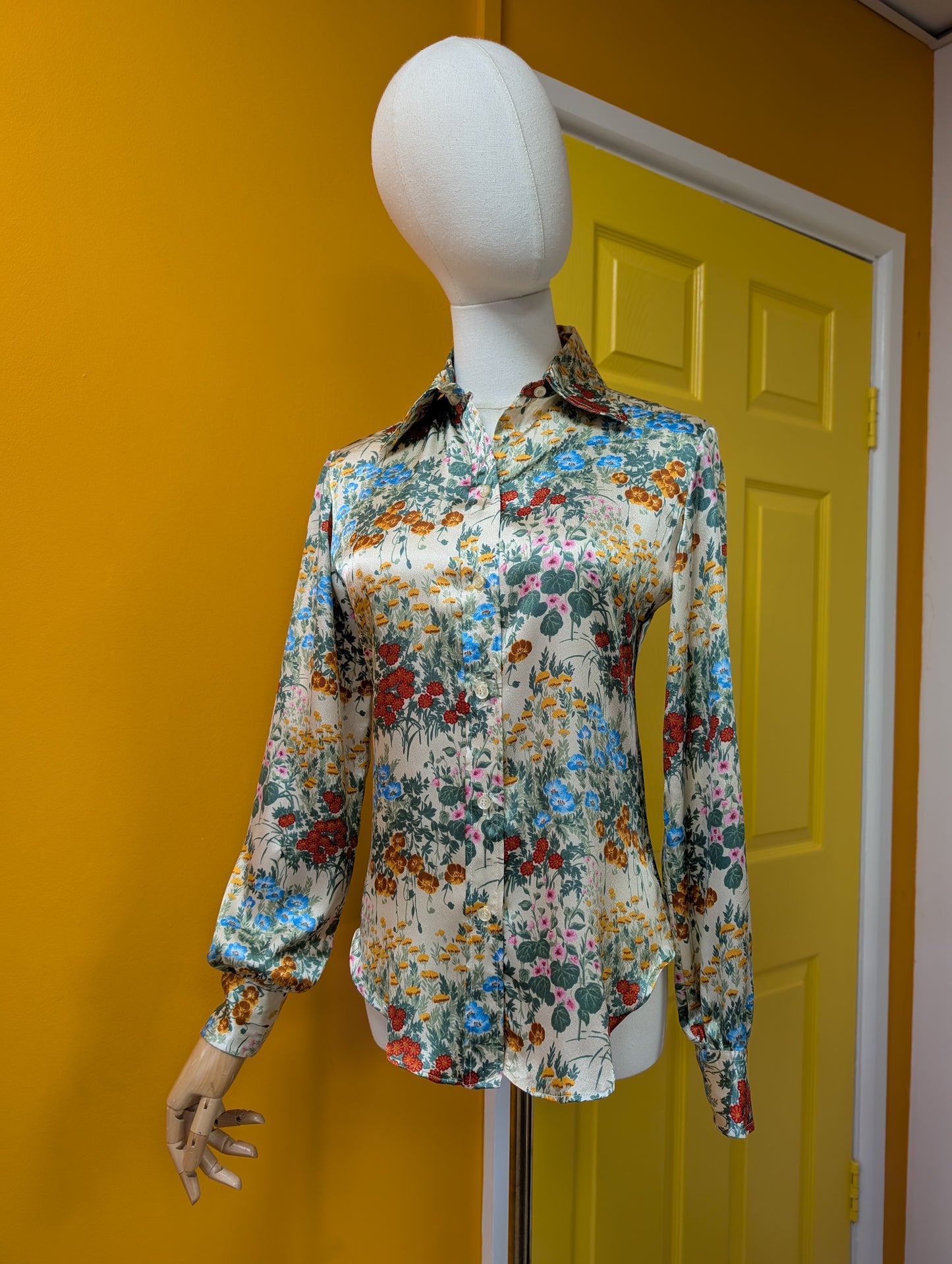 1970s Stuart Lang floral dagger collar shirt - XS