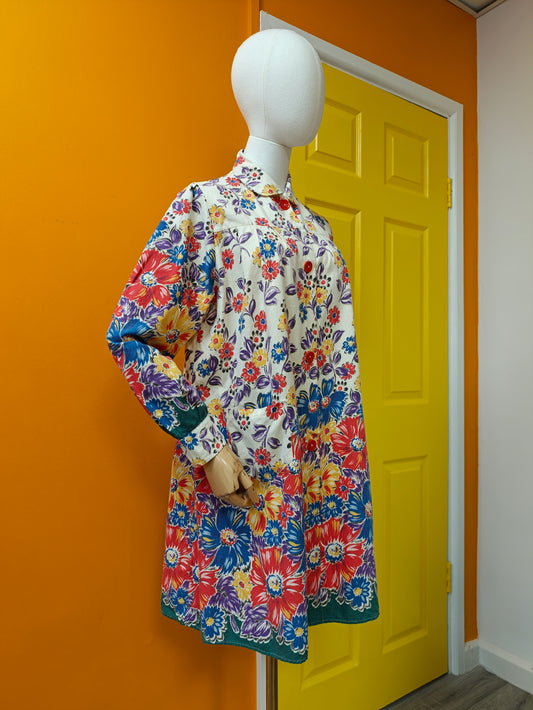 1940s floral cotton chore smock/housecoat