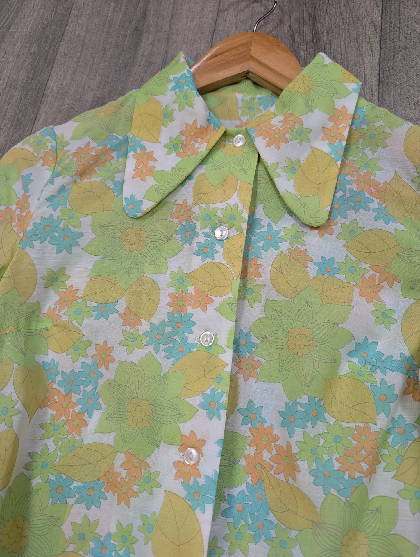 60s/70s Devonshire Lady green floral dress - S/8/10