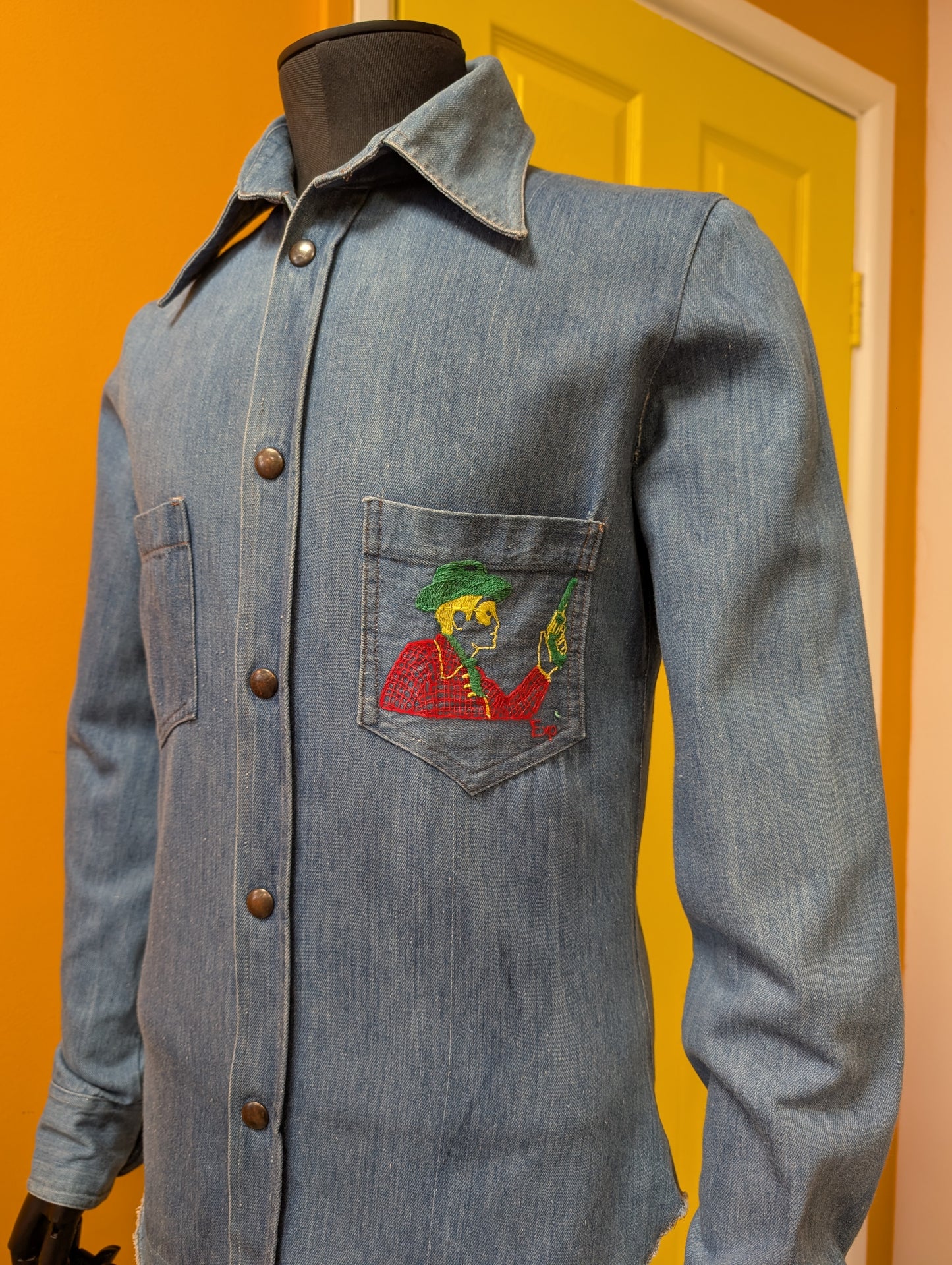 1970s Experience embroidered denim shirt