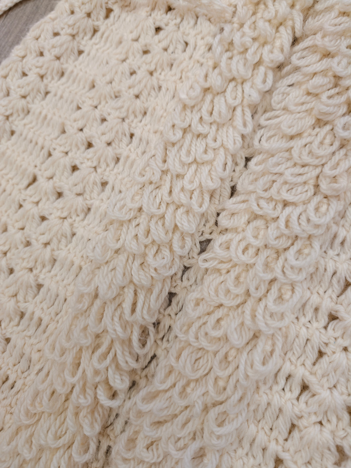 1970s crochet loop stitch hooded long cardigan