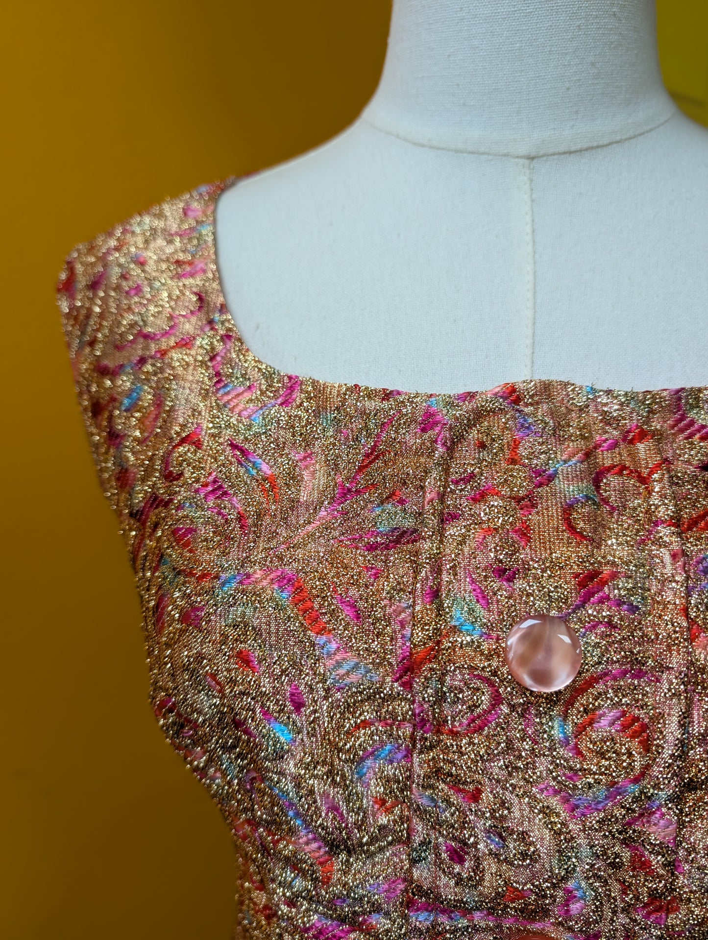 1960s Bernard Freres pink & gold sparkly dress - S/8/10