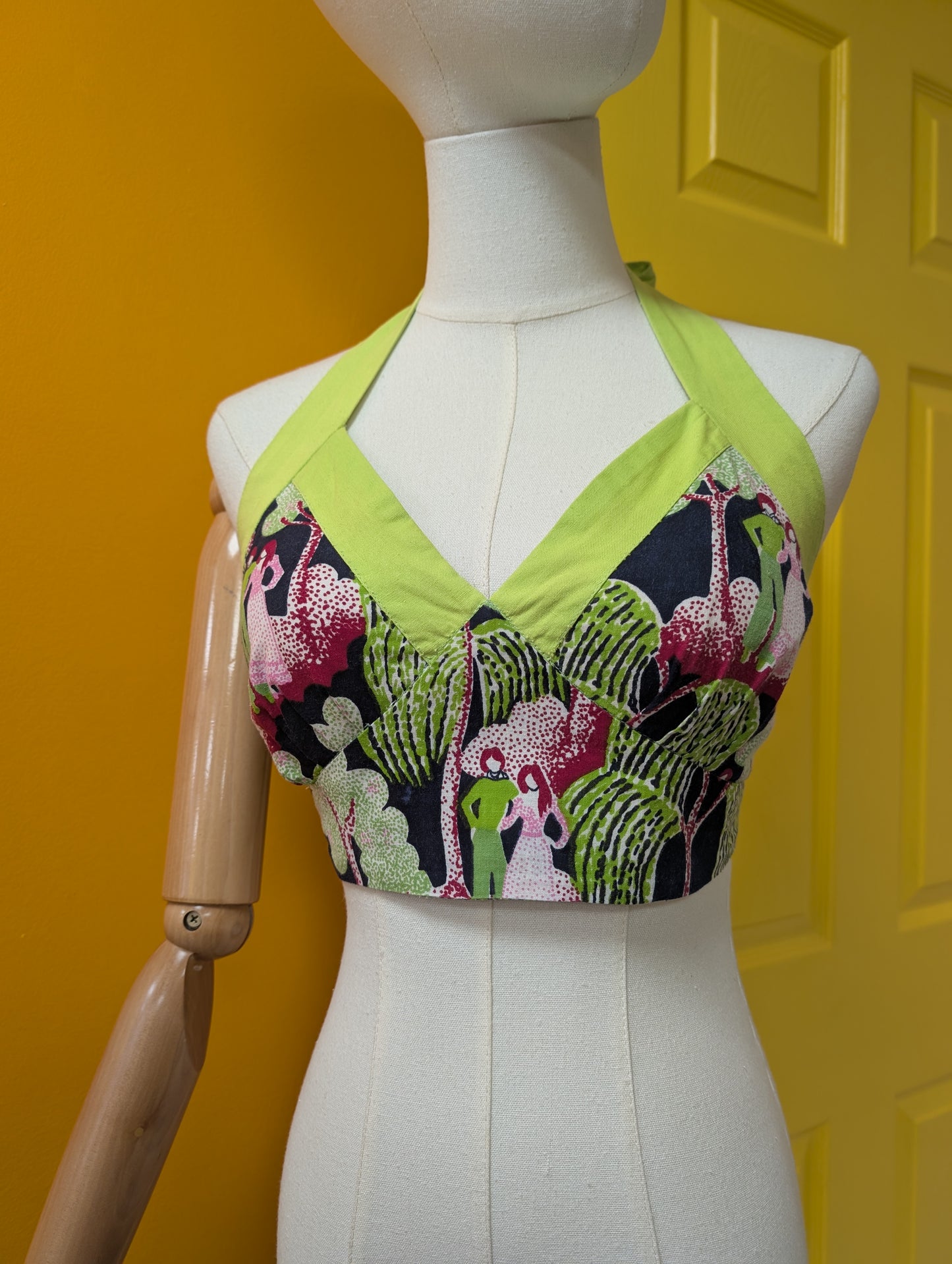 1970s novelty print halter neck bra top