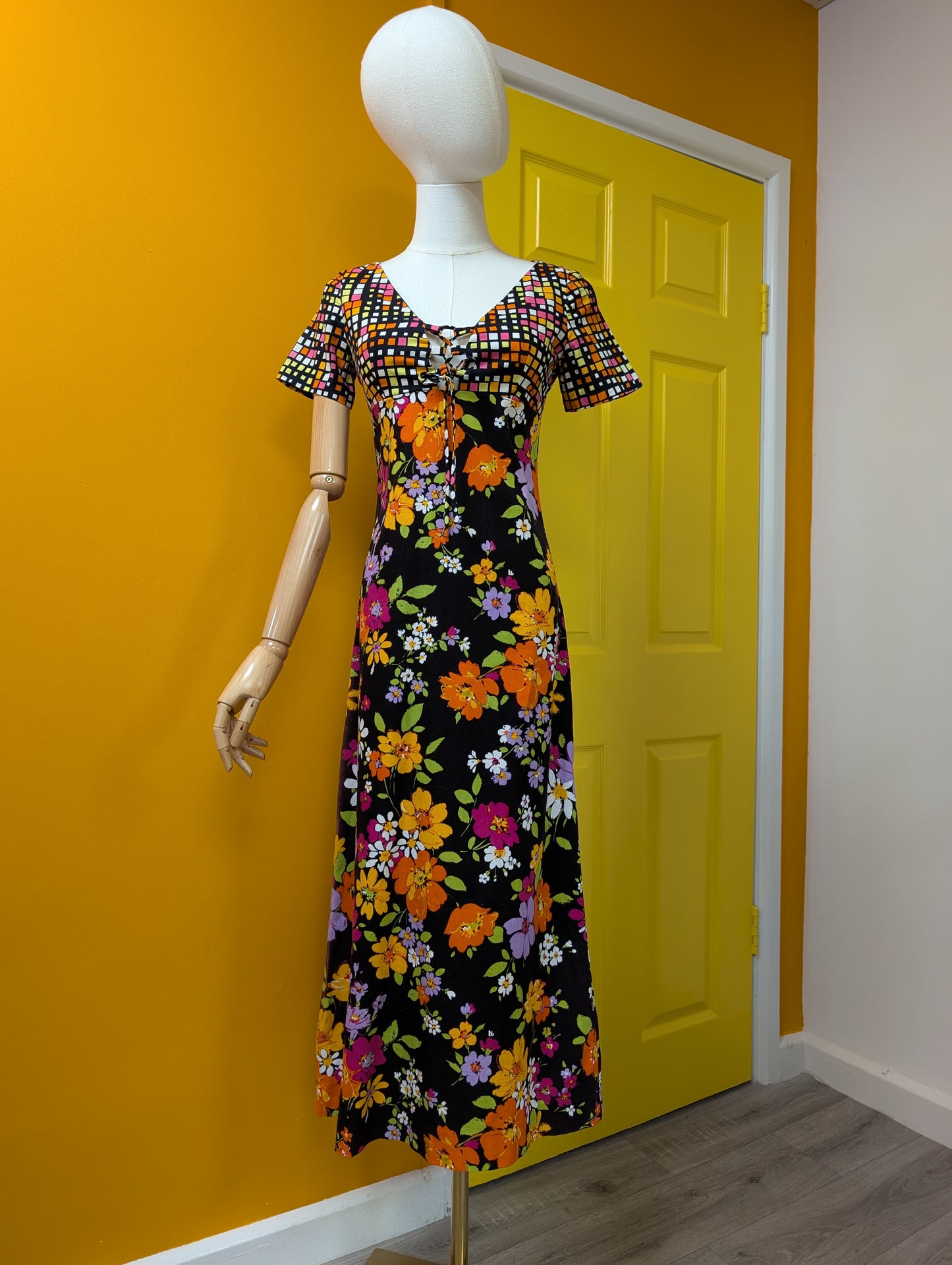 60s/70s Polly Peck psychedelic floral cotton dress - XS/S/6/8