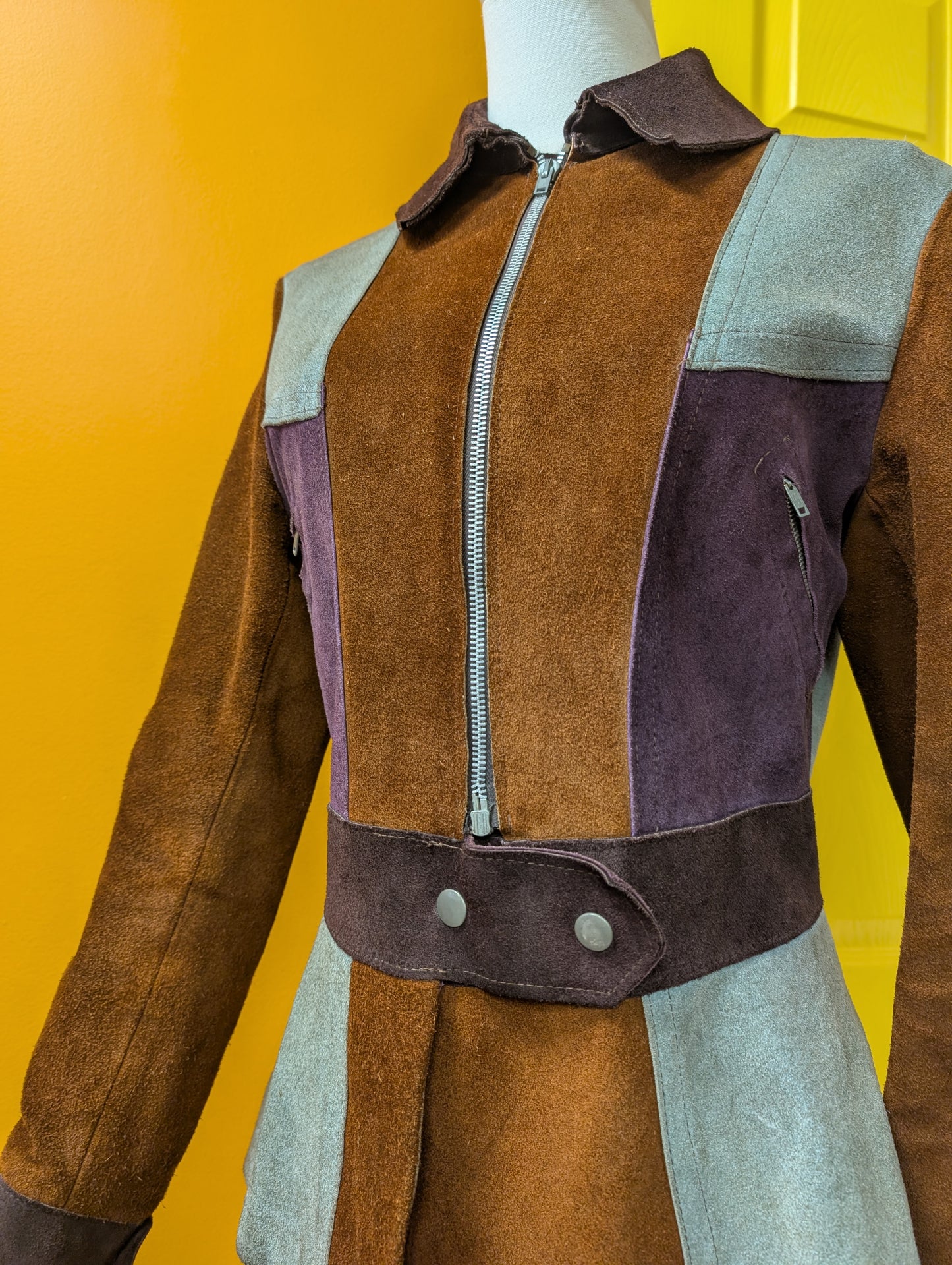 Epic 1970s colour block suede jacket - S/8