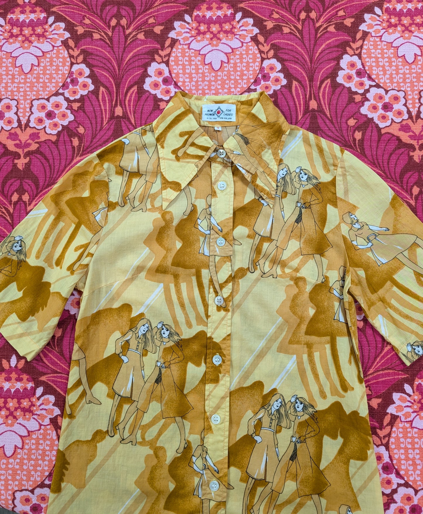 Epic 1970s novelty print cotton shirt - XXS/XS