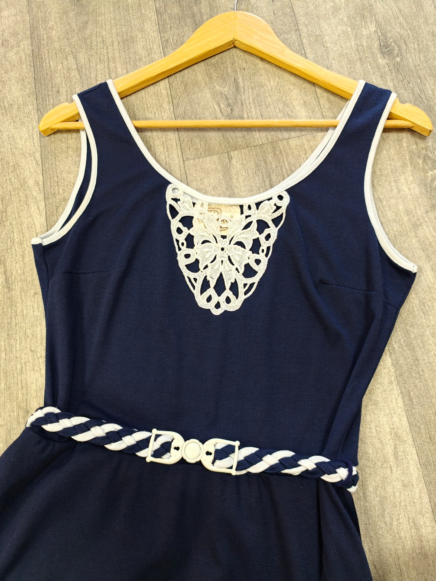 70s/80s Oyster navy & white dress - 10/12
