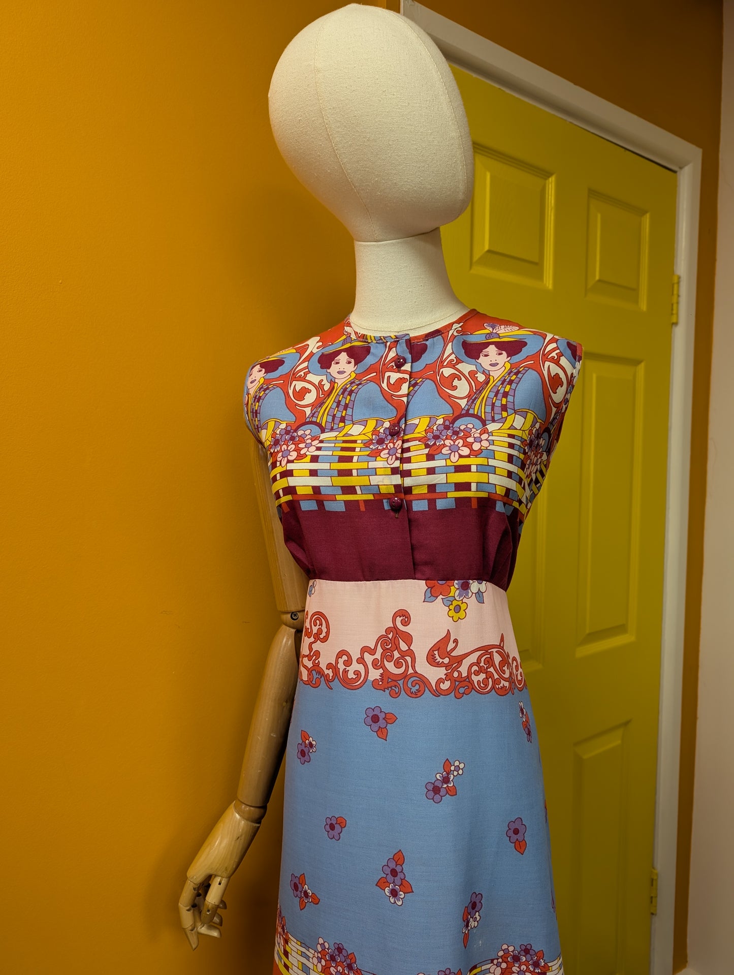 1970s novelty print maxi dress - M