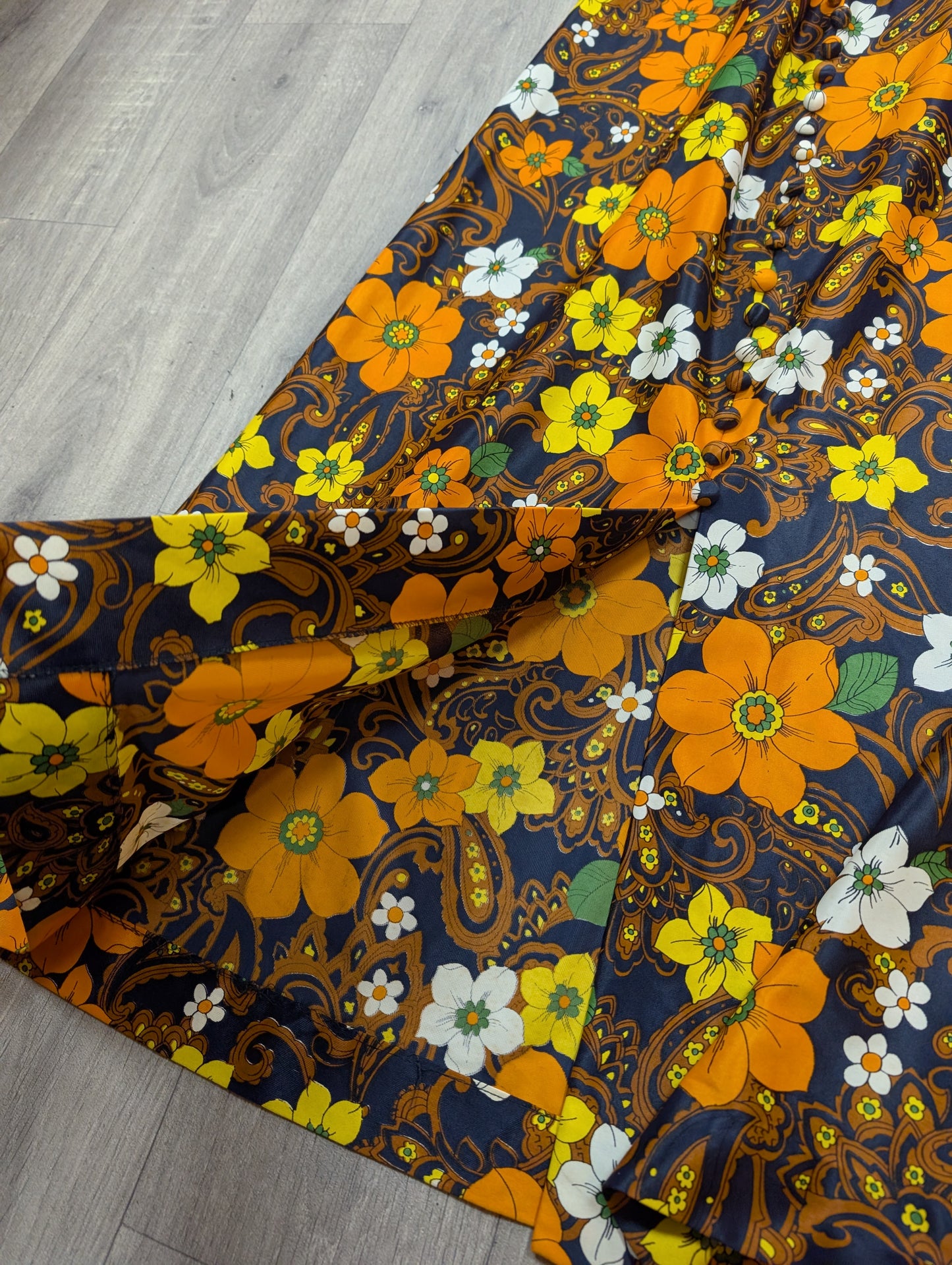 60s/70s Global orange floral maxi dress - XS/6