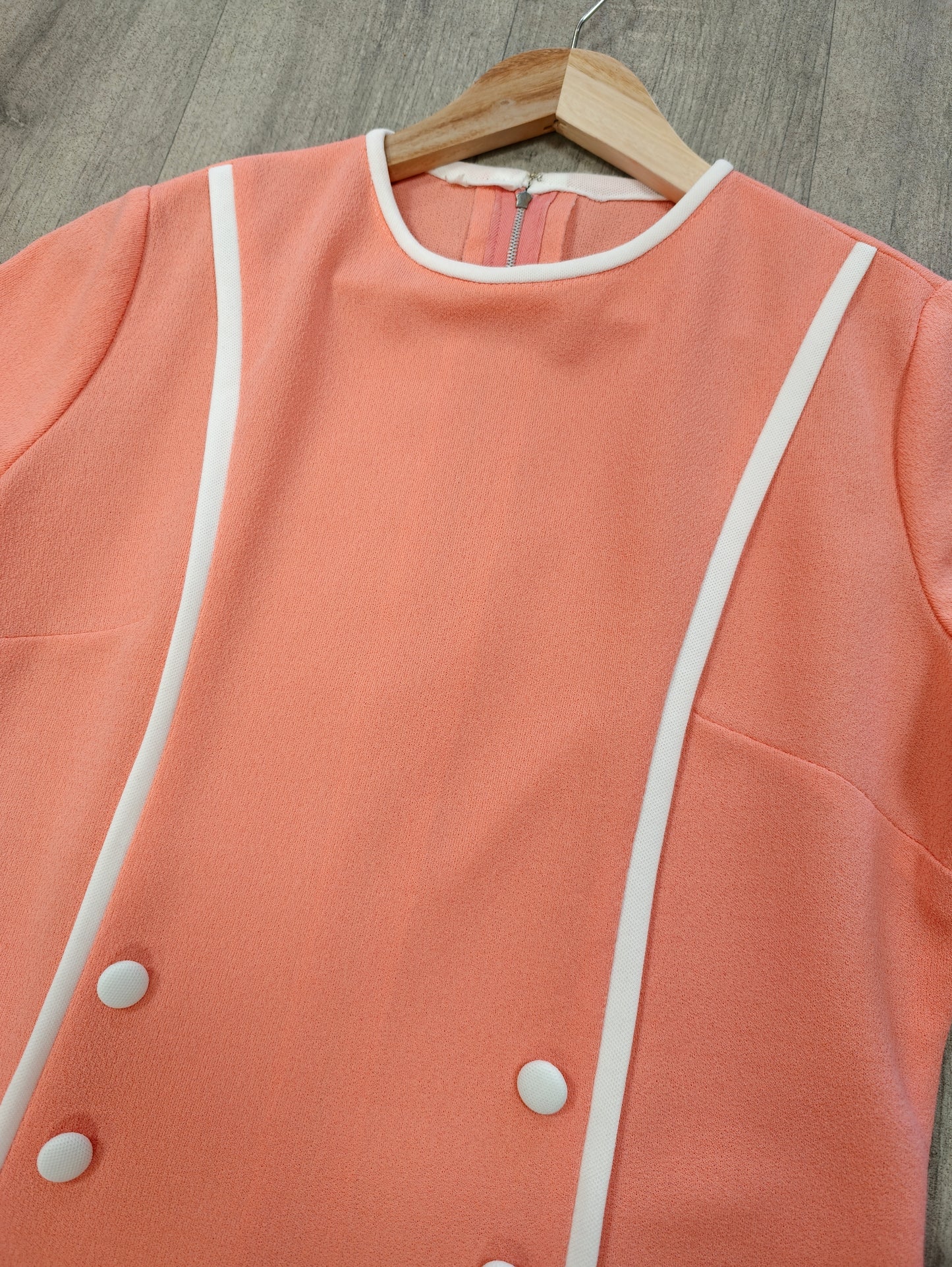 1960s pink & white crimplene dress - L/16