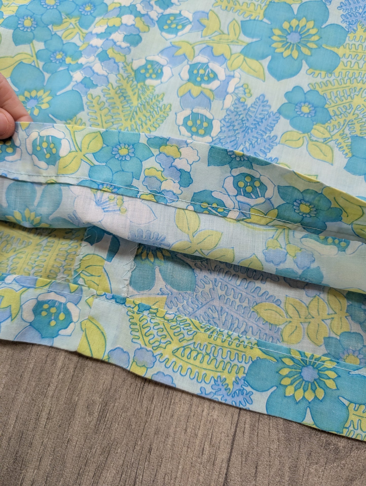 60s/70s green & blue floral dress - S/8/10