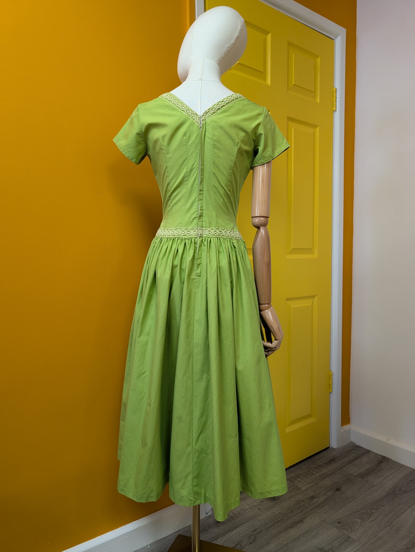 1950s Rhona Roy green cotton dress - XS/S/6/8