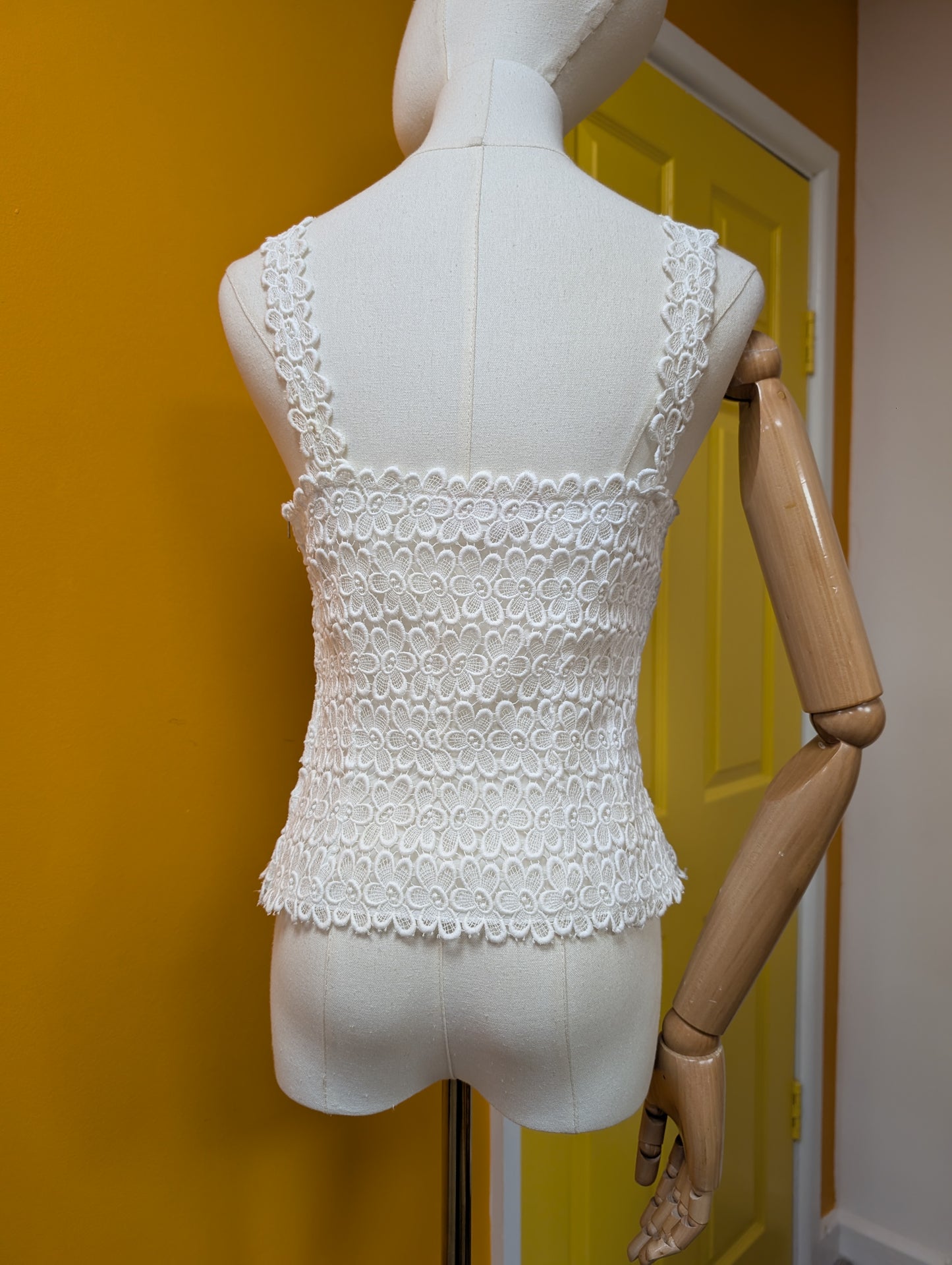 1960s J Oscar Sharpe white floral lace top - S/8