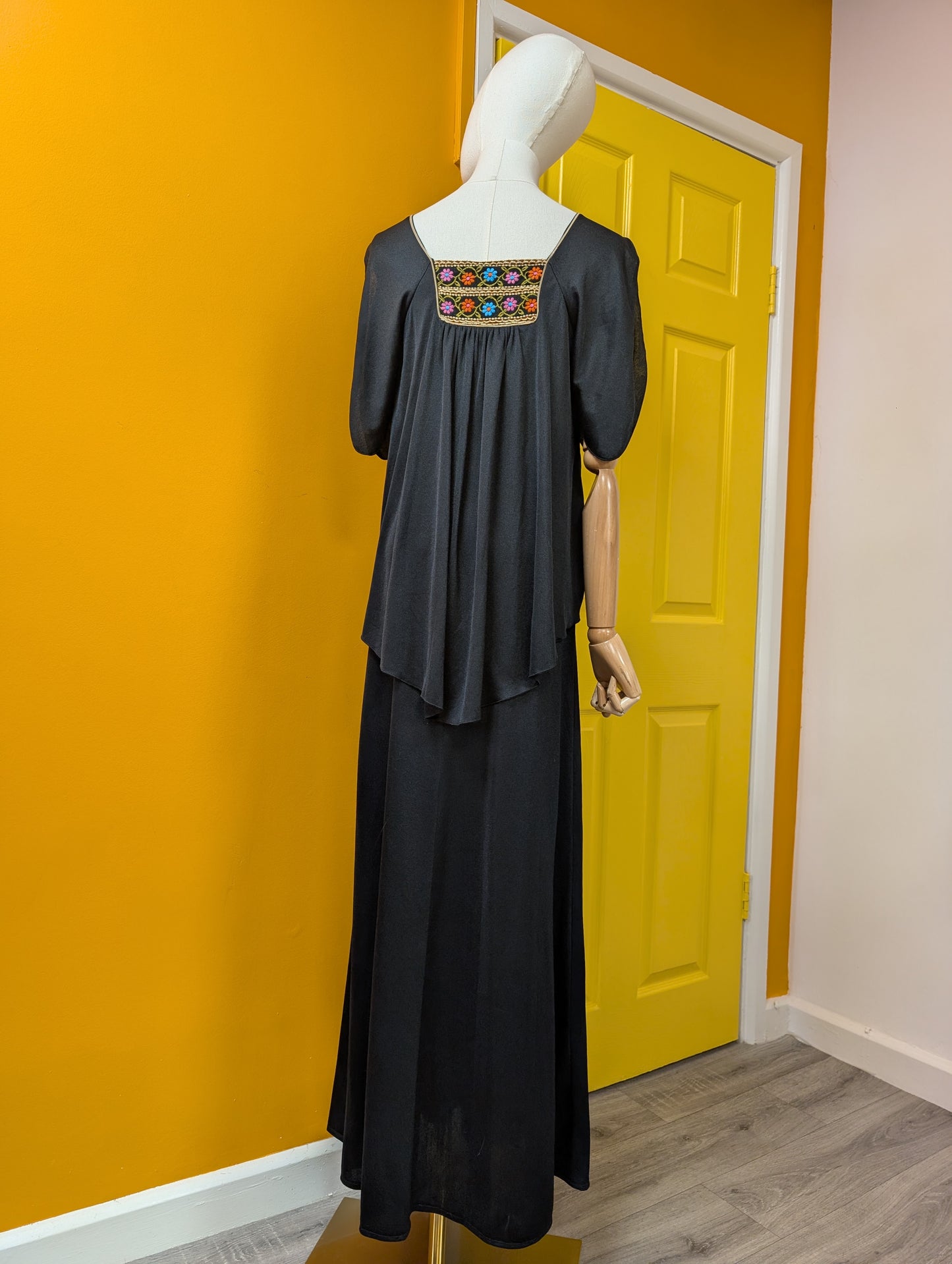 1970s Mr Darren black maxi dress - S/8