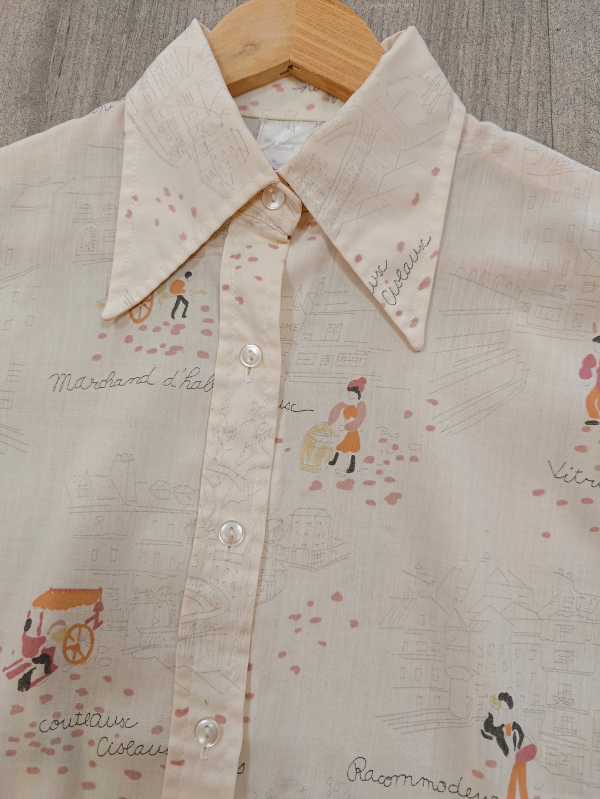 1970s Spinney novelty print dagger collar shirt - S/M