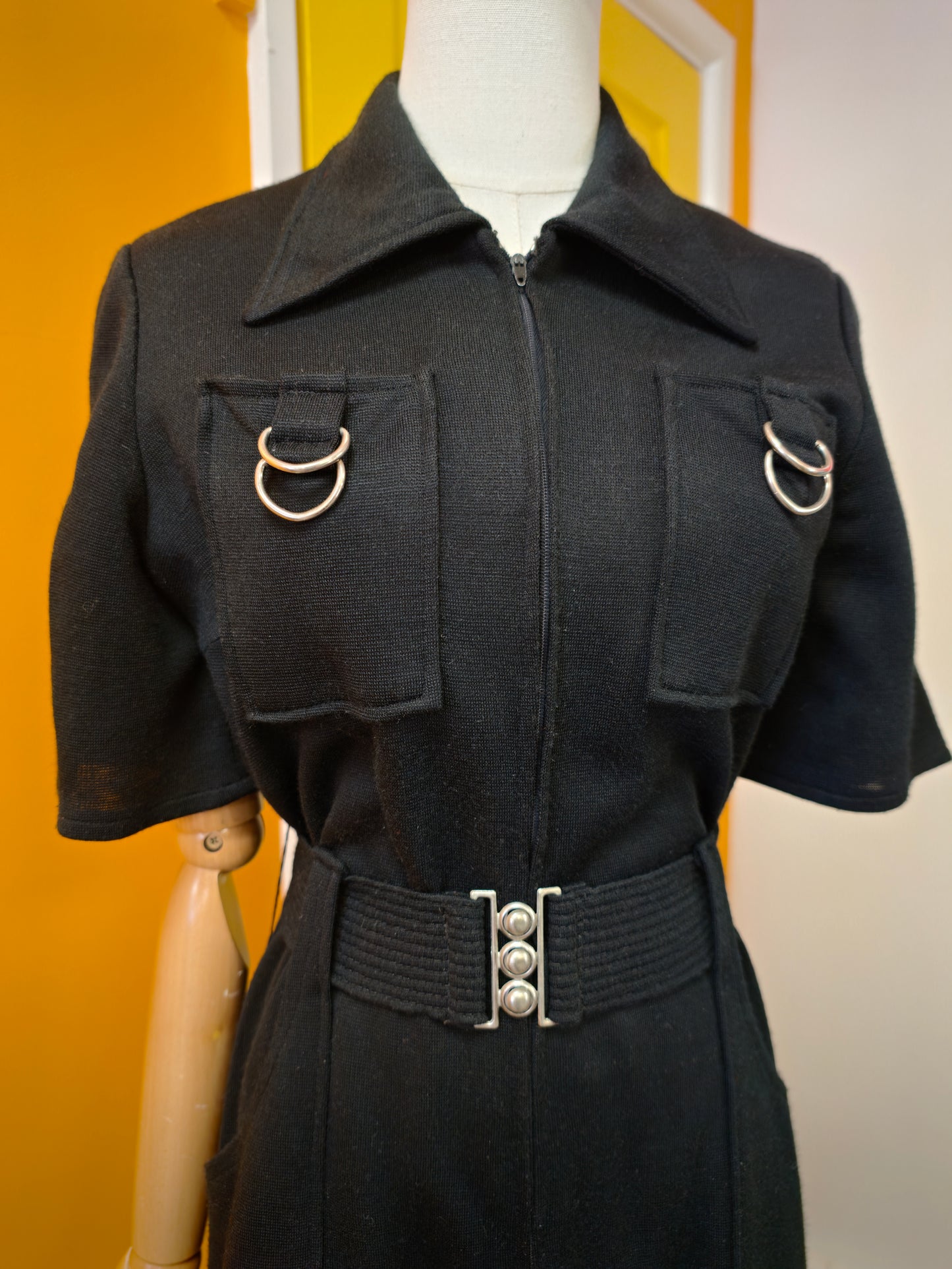 1970s Linzi black jumpsuit + belt - S