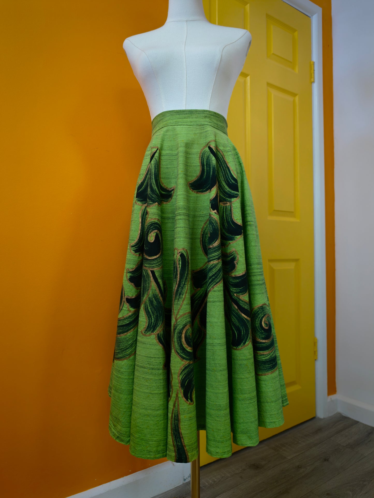 1950s Tel-Art hand painted Mexican full circle cotton skirt - XS/S