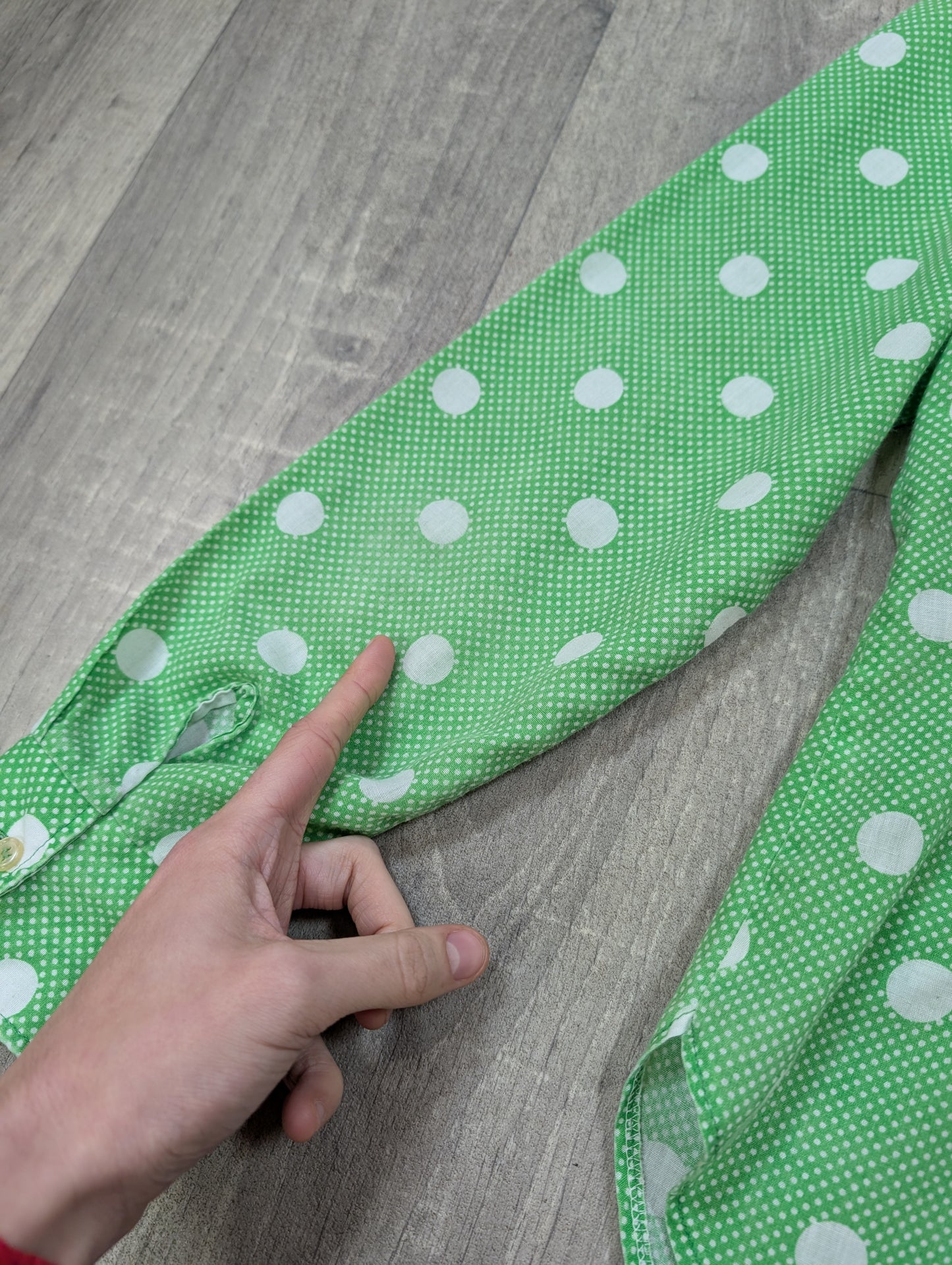 1970s green & white polka dot dagger collar shirt - M
