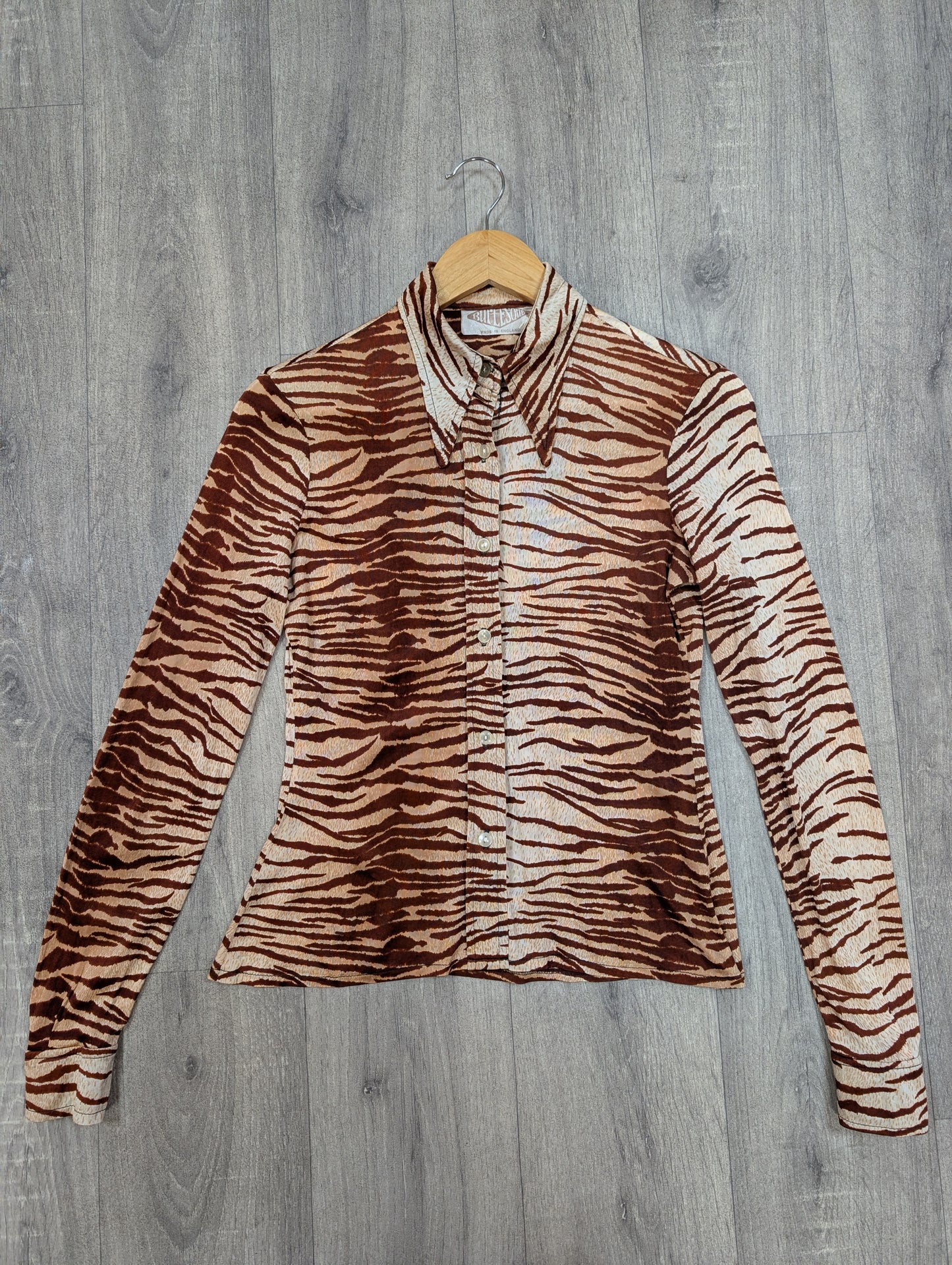 1970s Burlesque animal print dagger collar shirt - XS