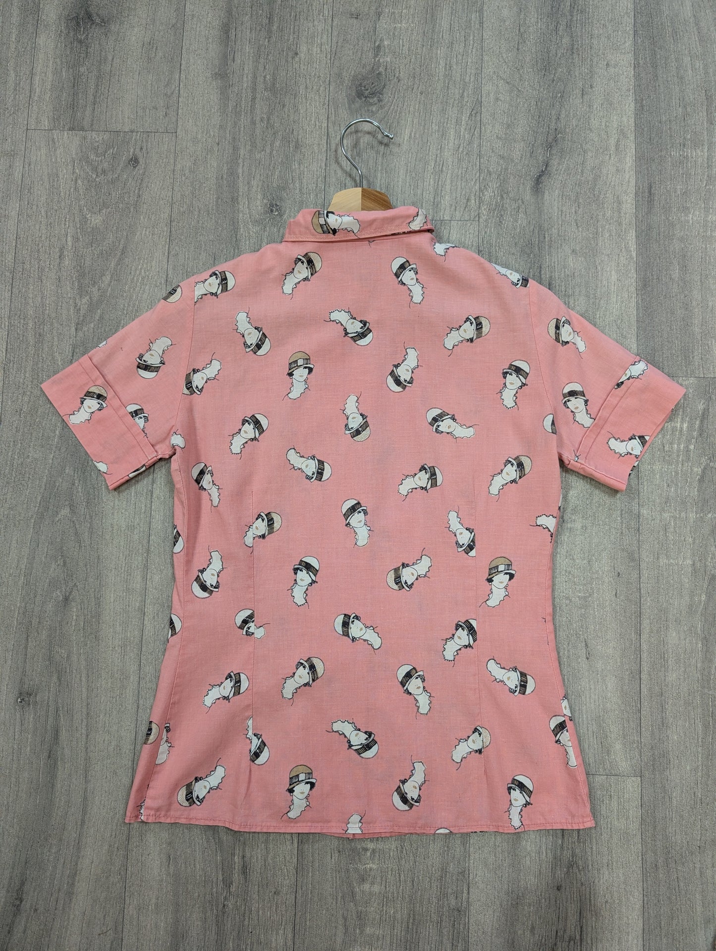 1970s Vinetta pink novelty print cotton shirt - XS