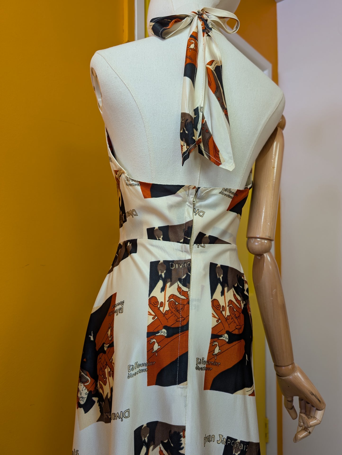1970s Toulouse Lautrec print maxi dress - S/8