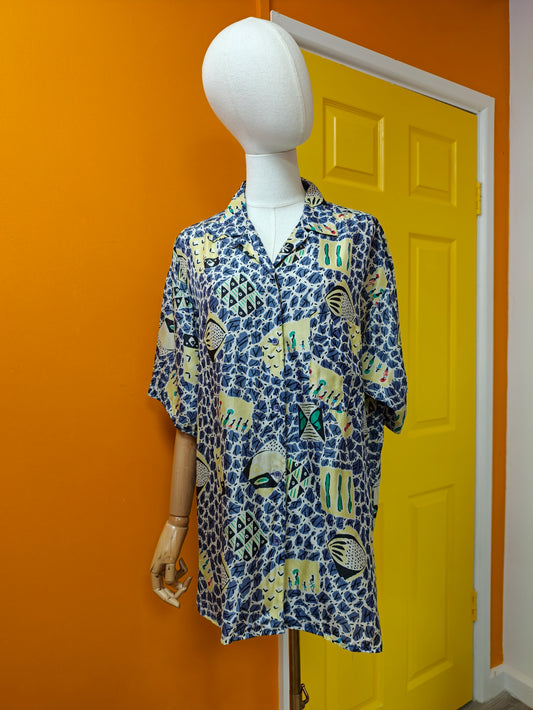 1990s Nicole Farhi novelty print silk shirt - L/XL