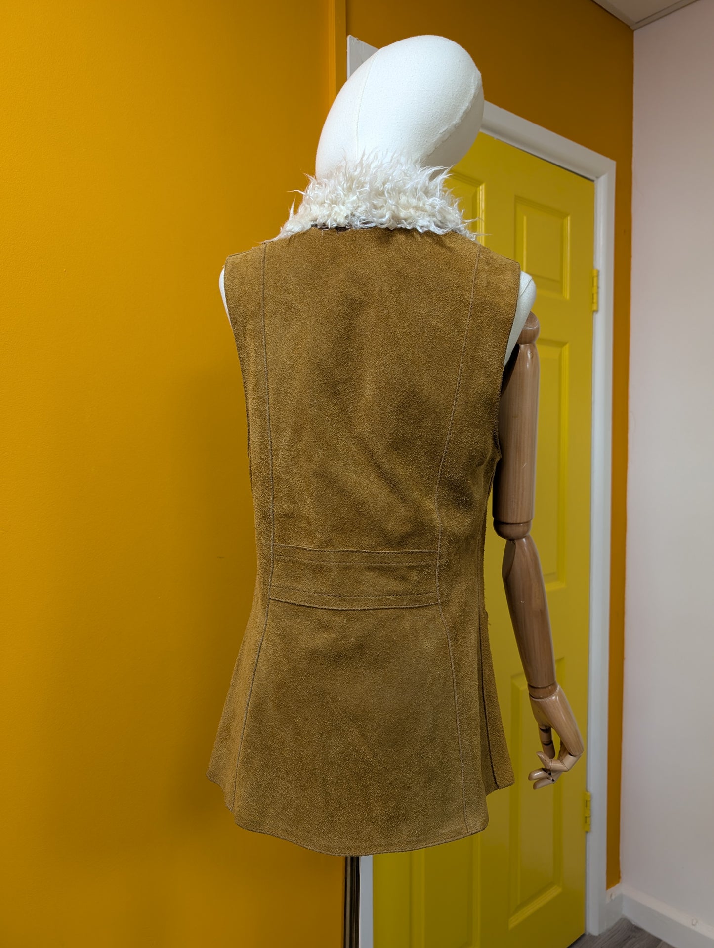 1970s suede waistcoat with faux fur trim - S