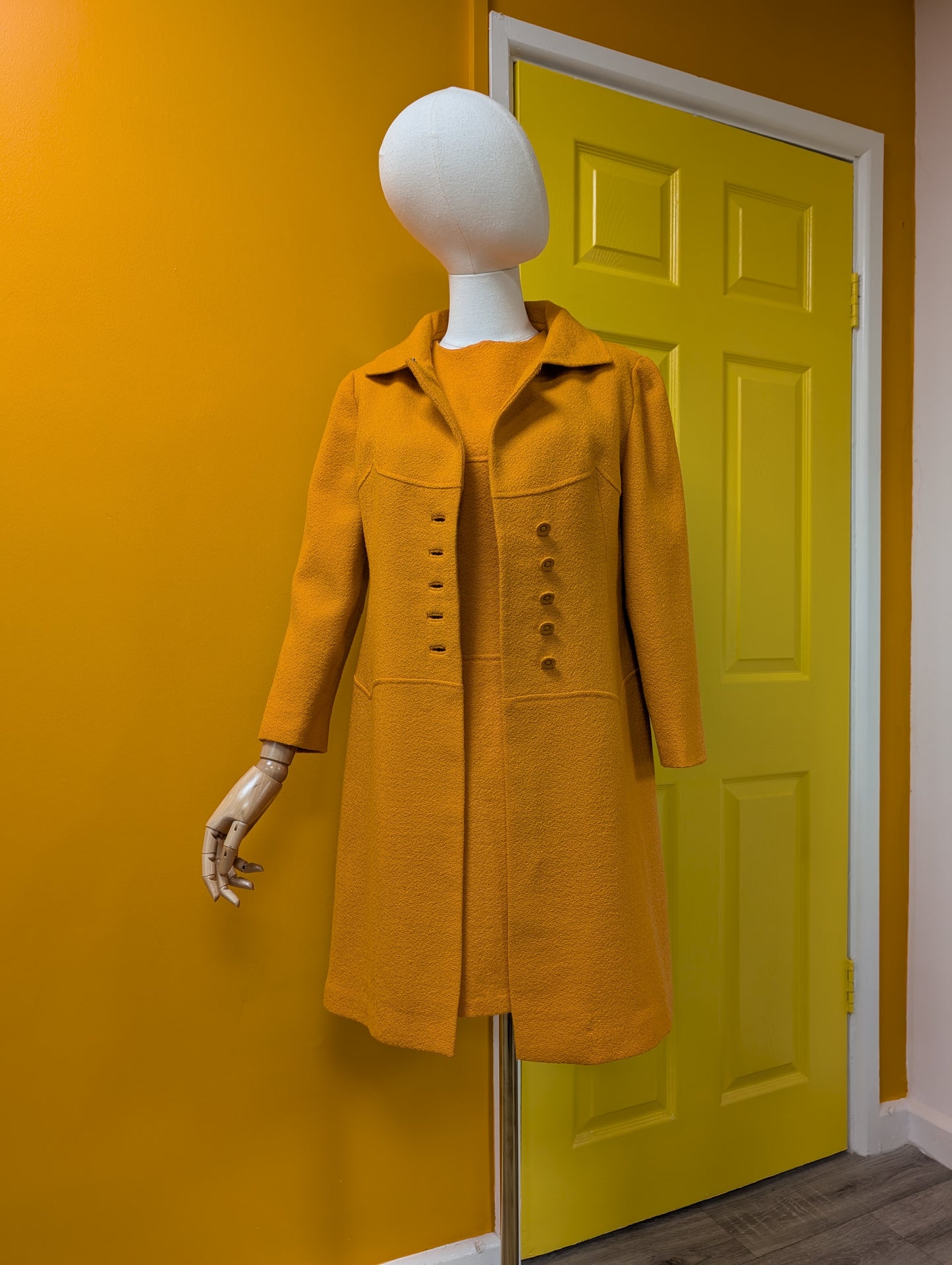 1960s Aubrey Segal orange boucle wool dress & coat - S/8/10