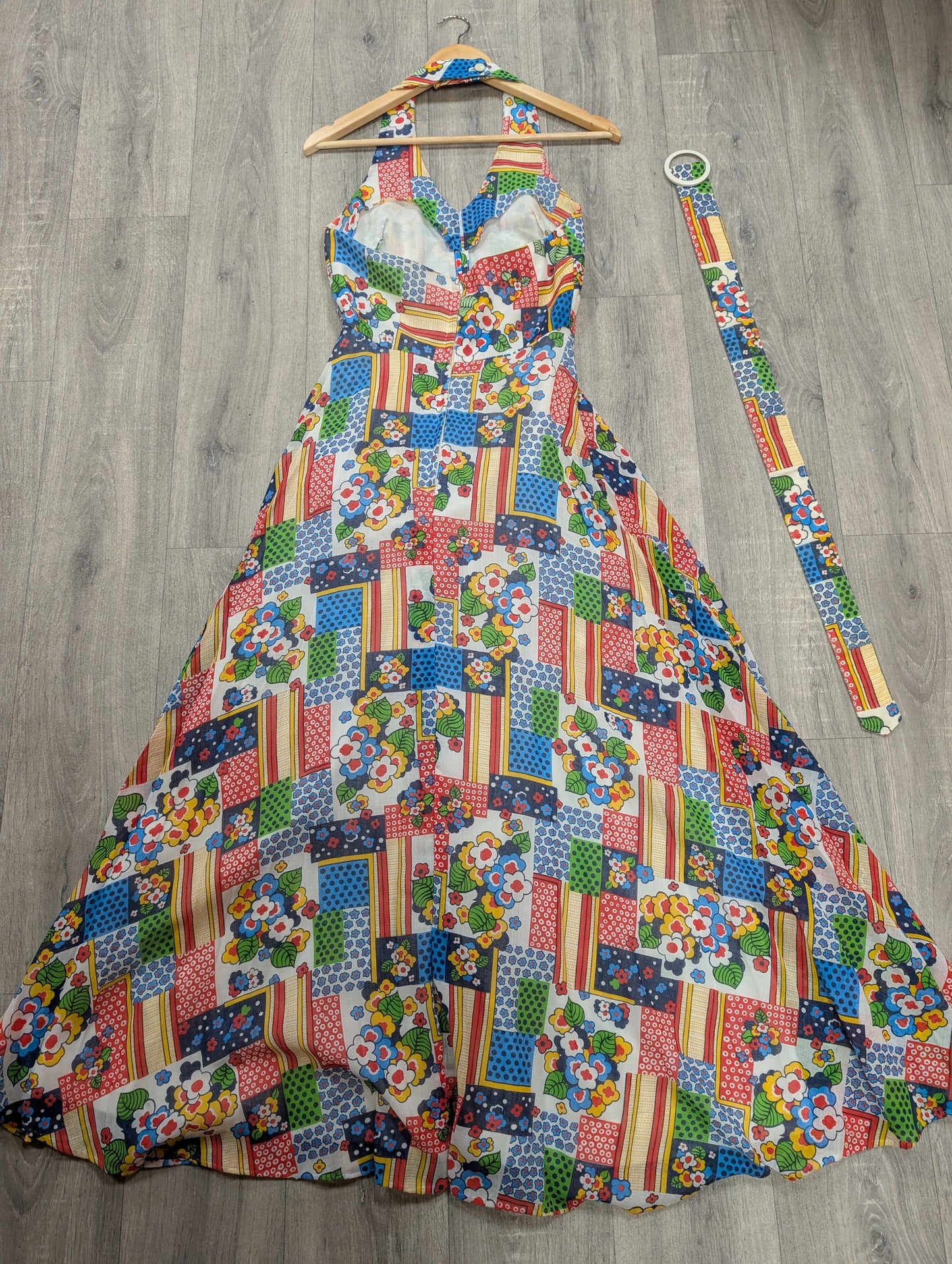 1970s Shubette patchwork print halter neck maxi dress - S/8