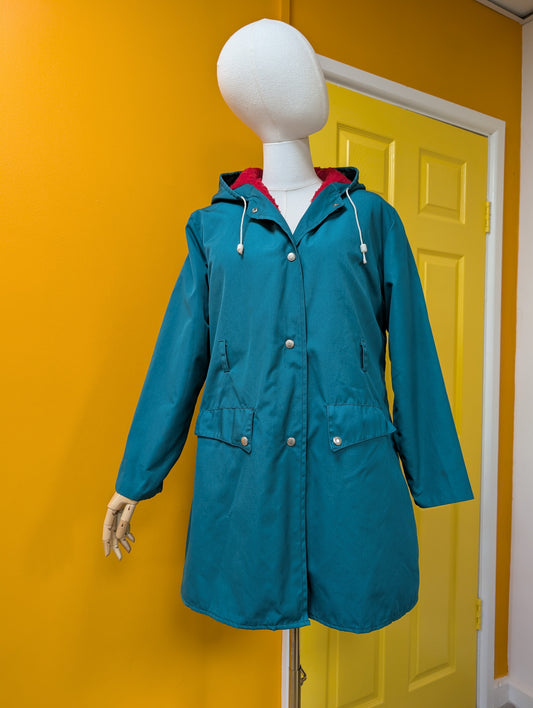 1970s green anorak with red fleece lining - S