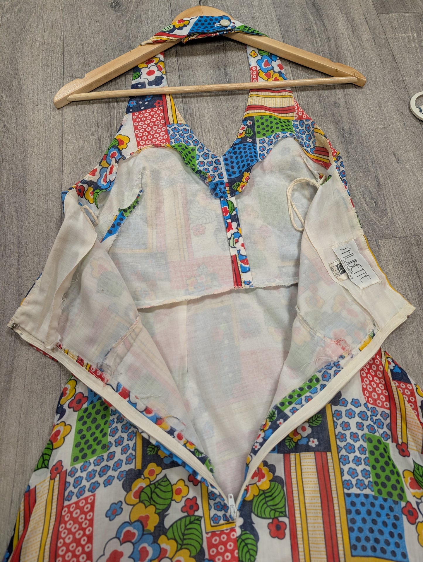 1970s Shubette patchwork print halter neck maxi dress - S/8