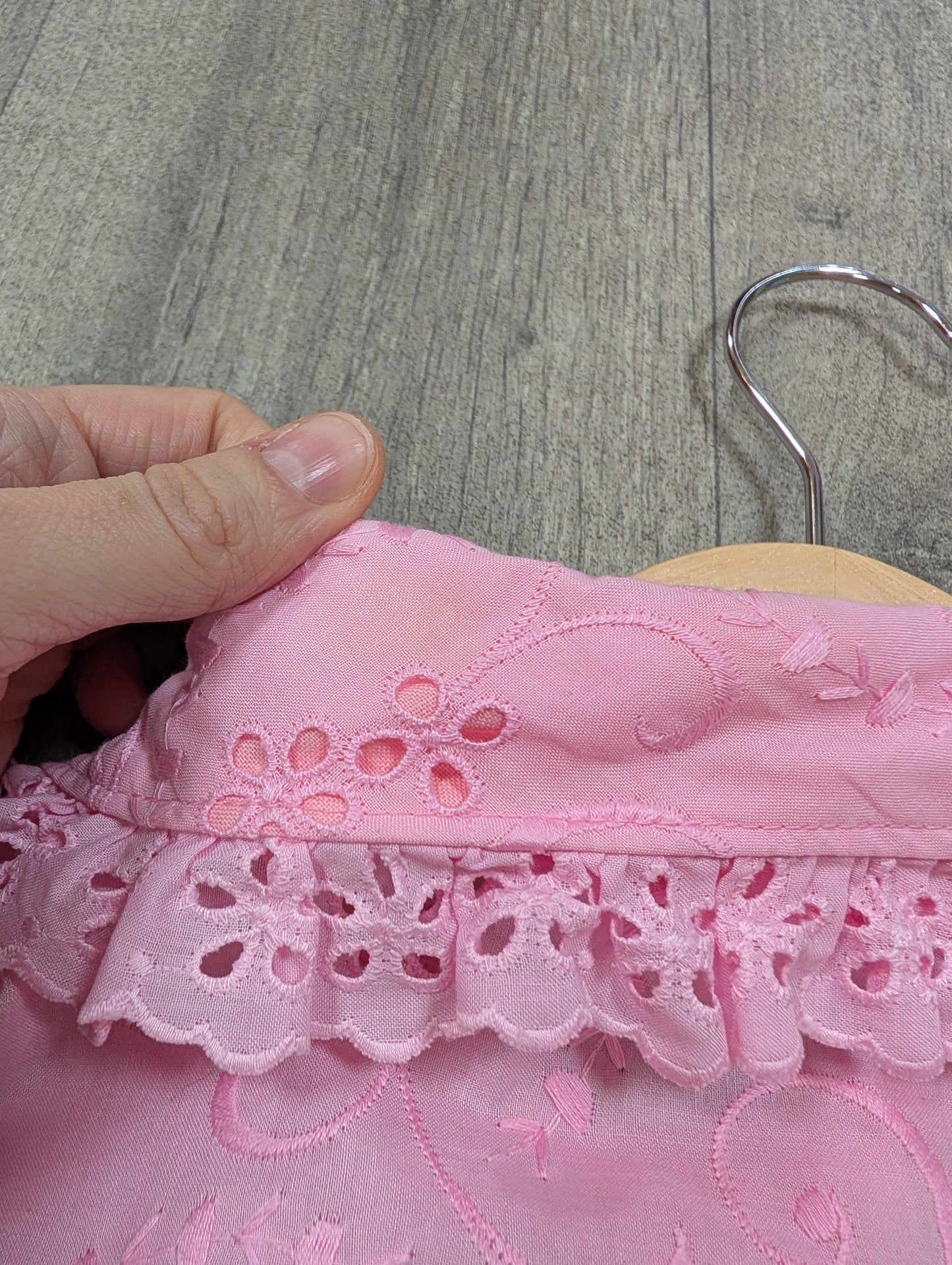 1970s pink broderie anglaise cotton blouse - XS