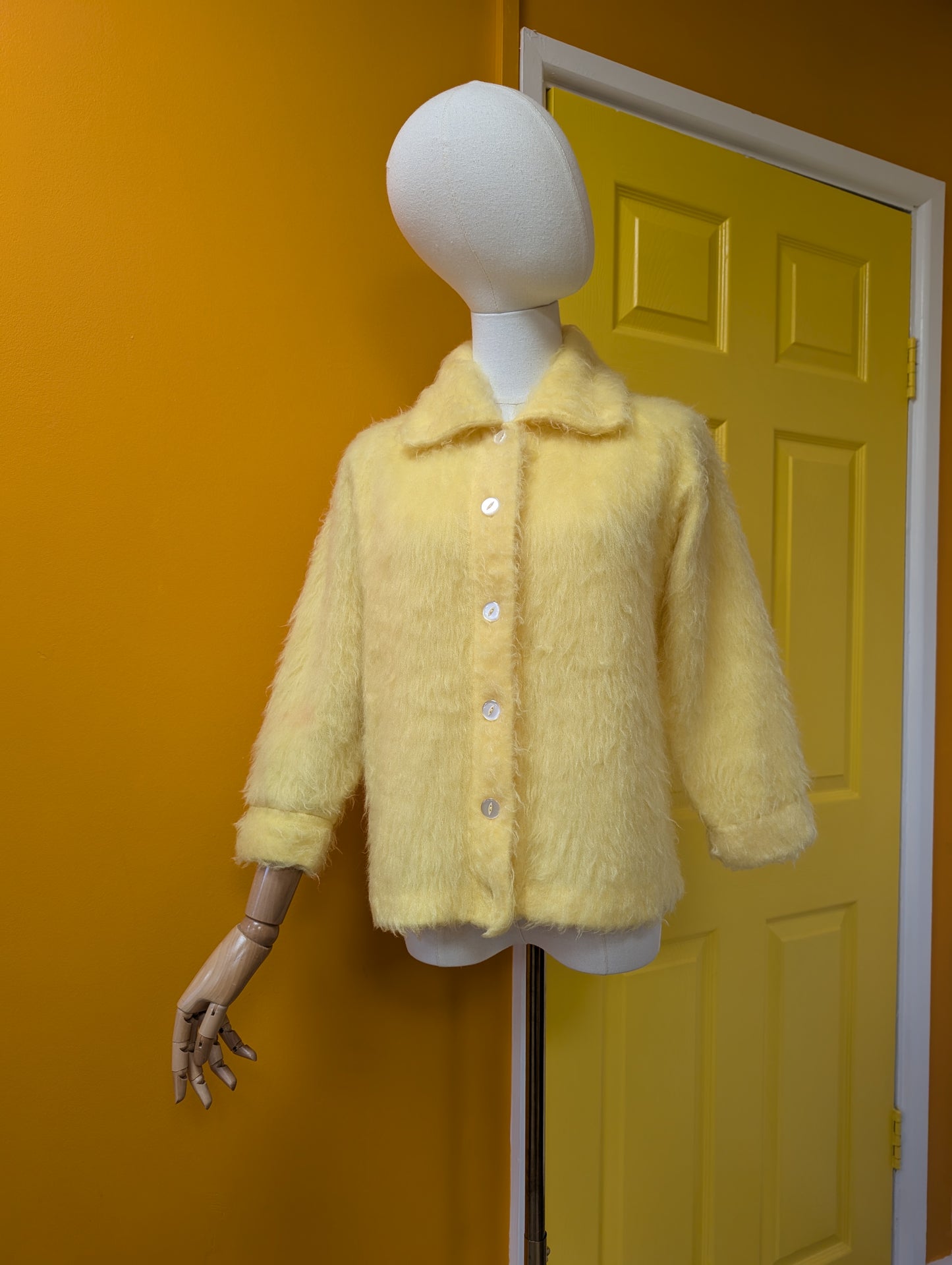 1960s Nu Weave yellow nylon cardigan/jacket - S