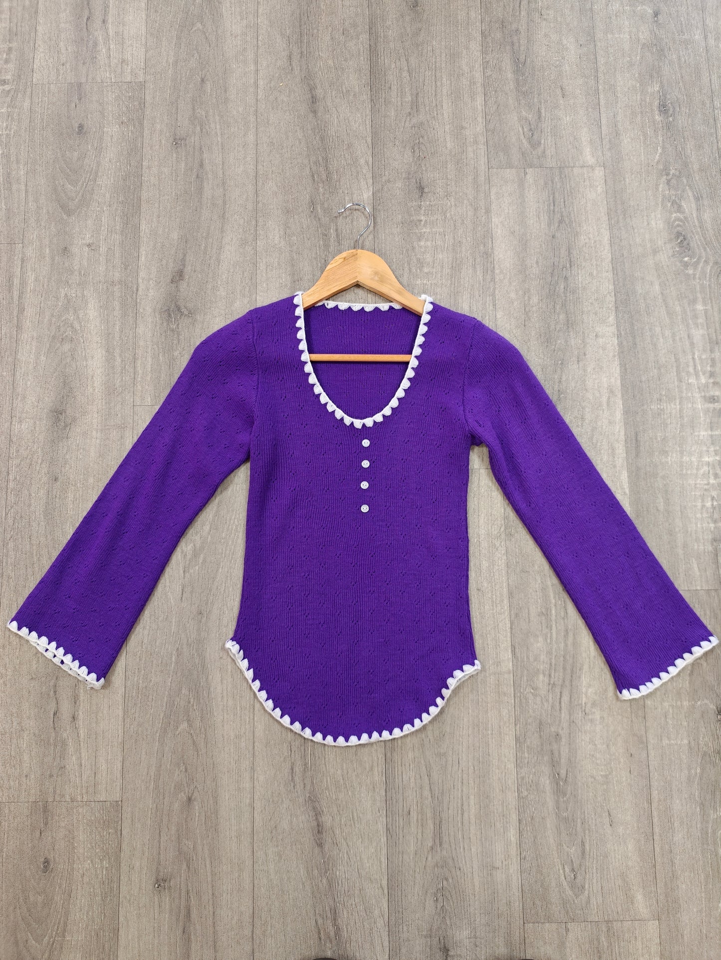 1970s purple knitted top with white trim - XS/S