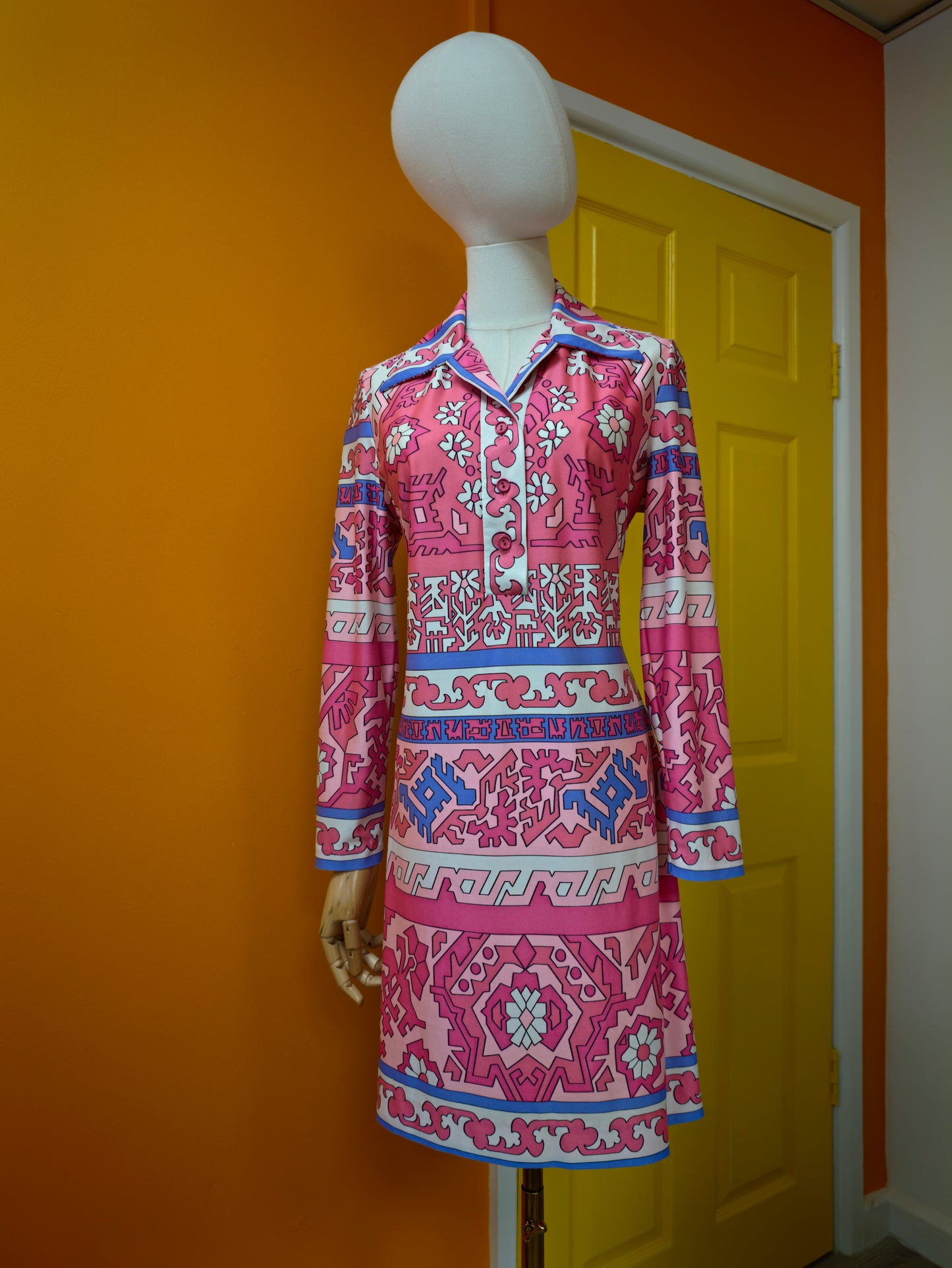 1970s St Michael psychedelic print pink nylon dress - M/12