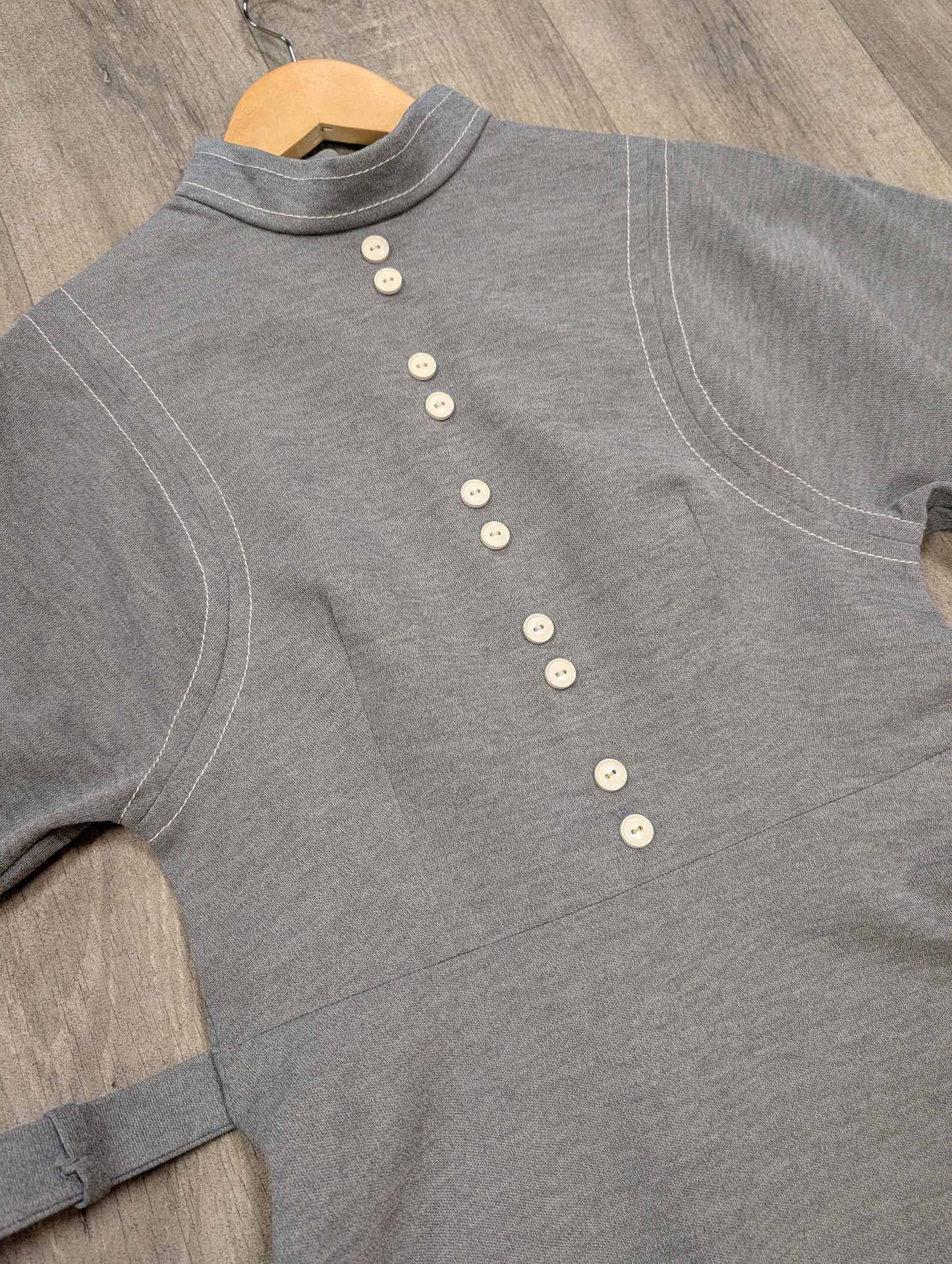 60s/70s grey dress & belt - S/8/10