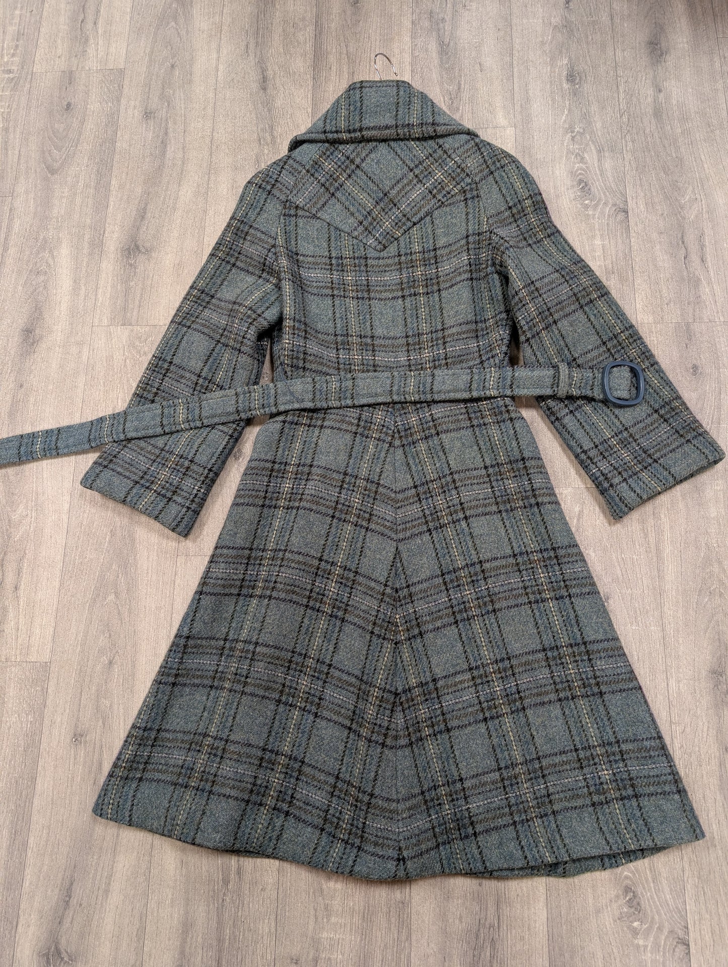 1970s wool blend coat, belt & scarf