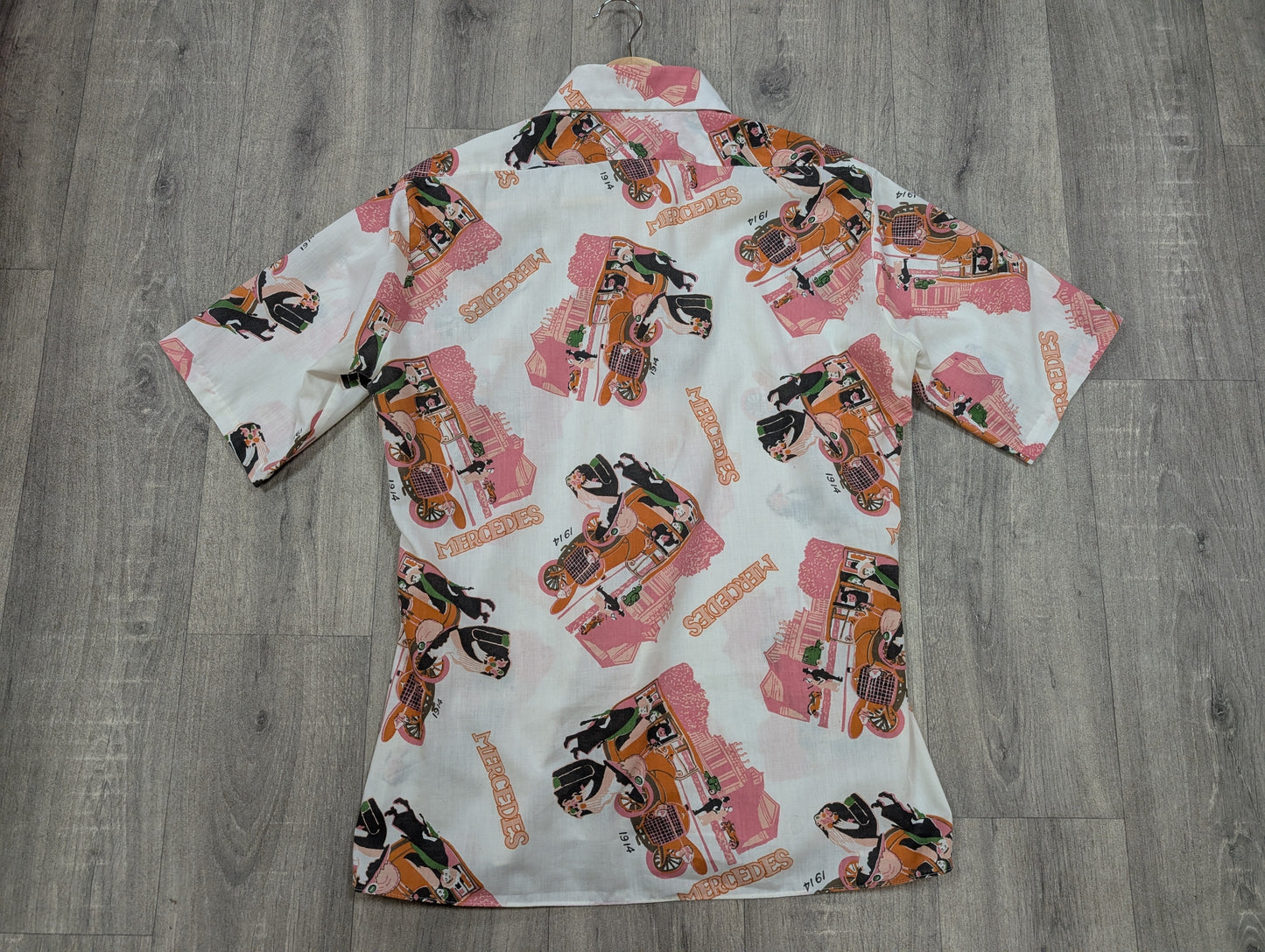 1970s Art Deco Mercedes novelty print shirt