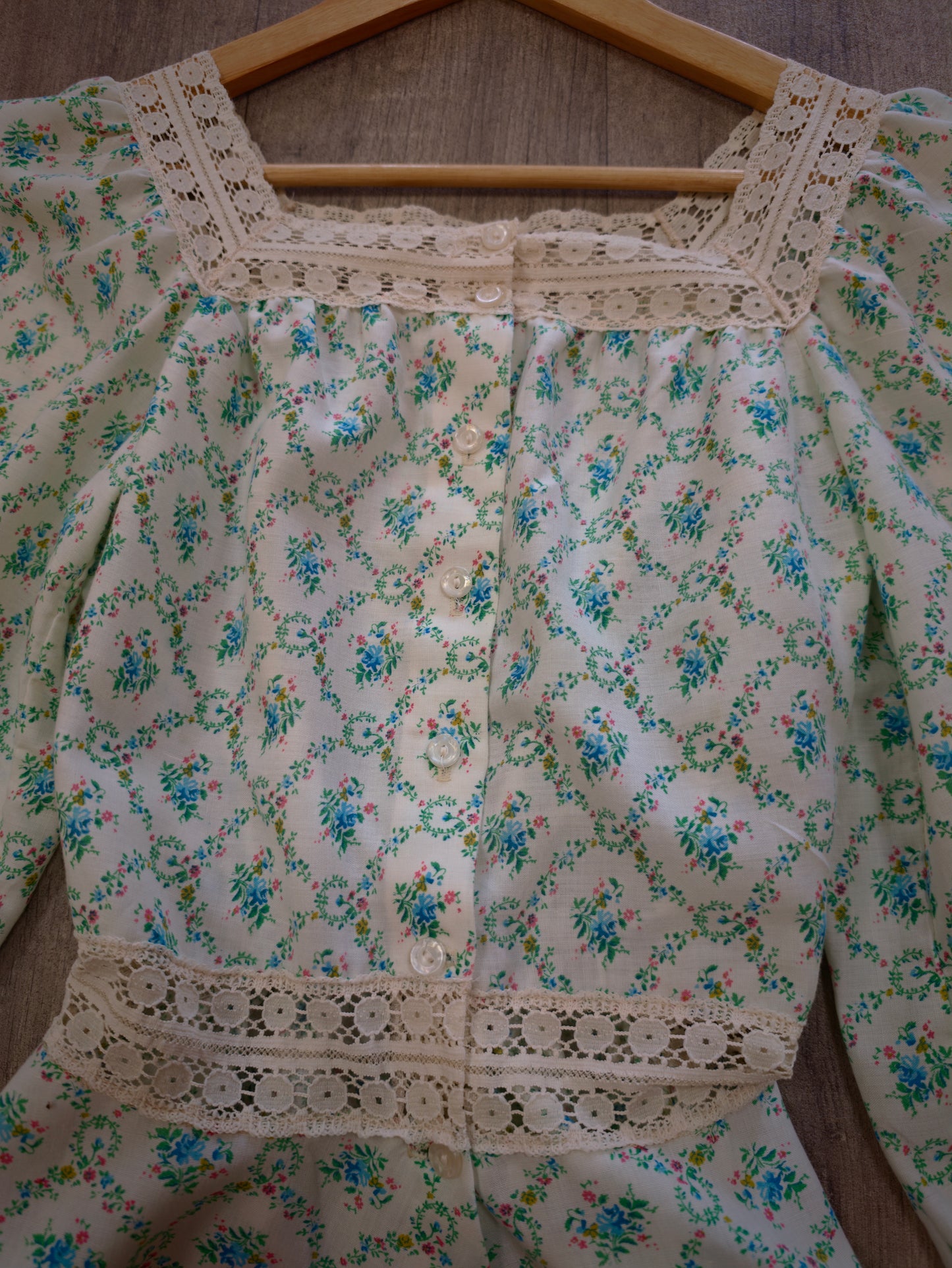 1970s St Michael floral lace trim blouse - XS