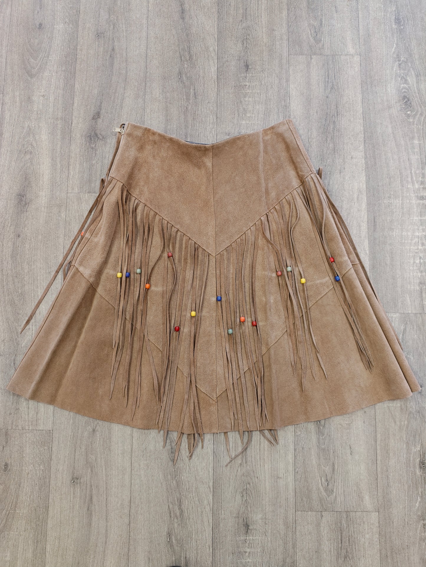 1970s beaded fringed suede skirt & waistcoat - M/12/14