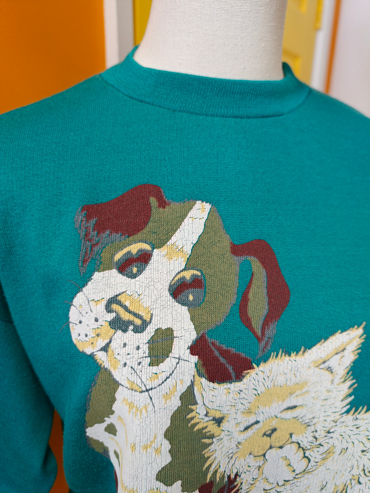 1990s 1991 cat and dog sweatshirt