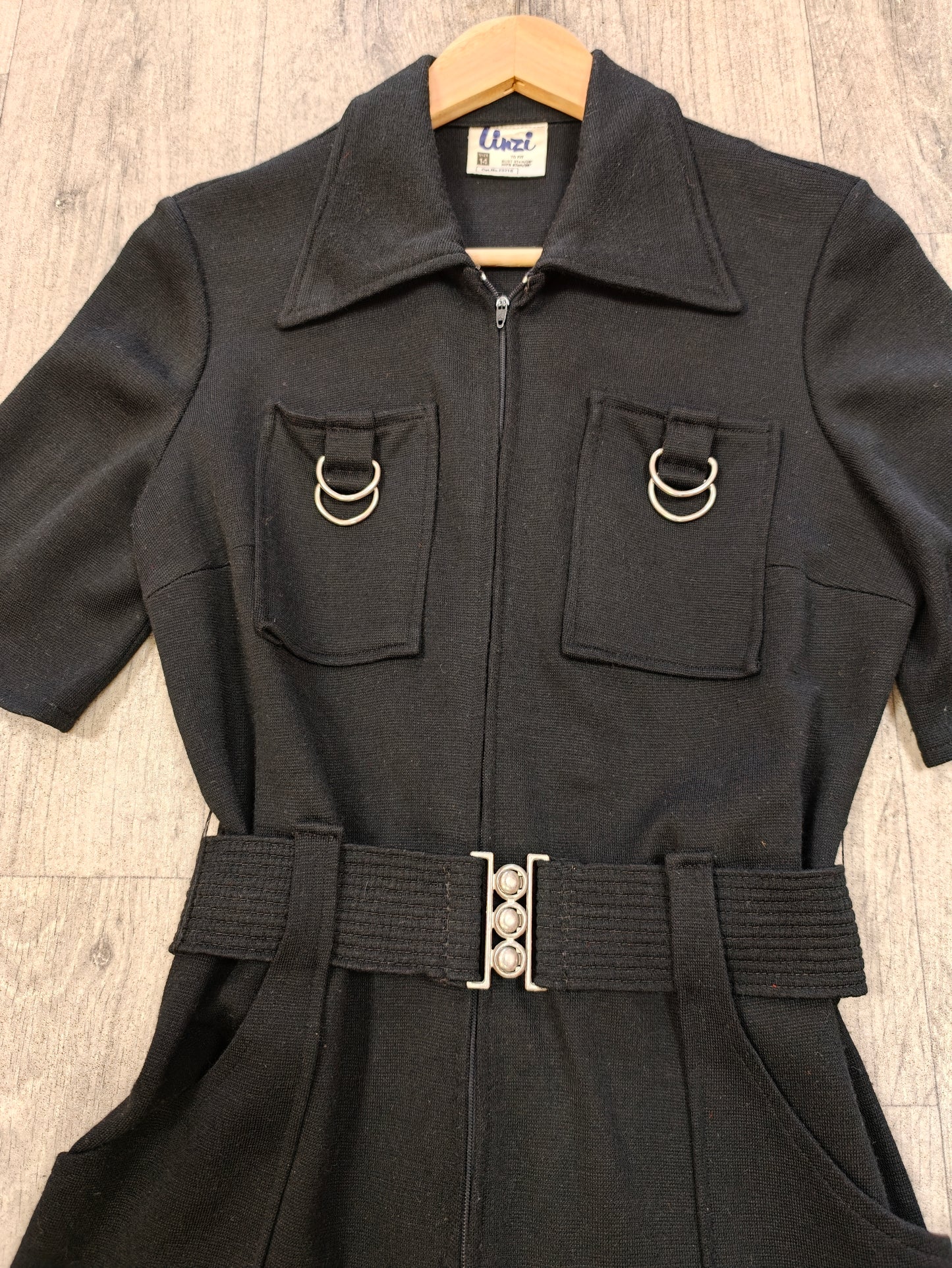 1970s Linzi black jumpsuit + belt - S