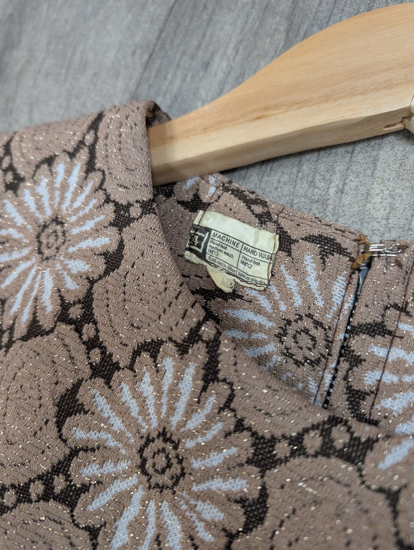 1960s gold crimplene dress - L/16