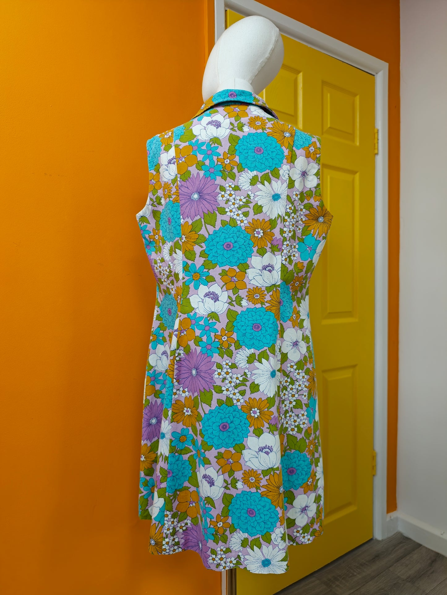 1960s St Michael flower power cotton dress - L/16/18