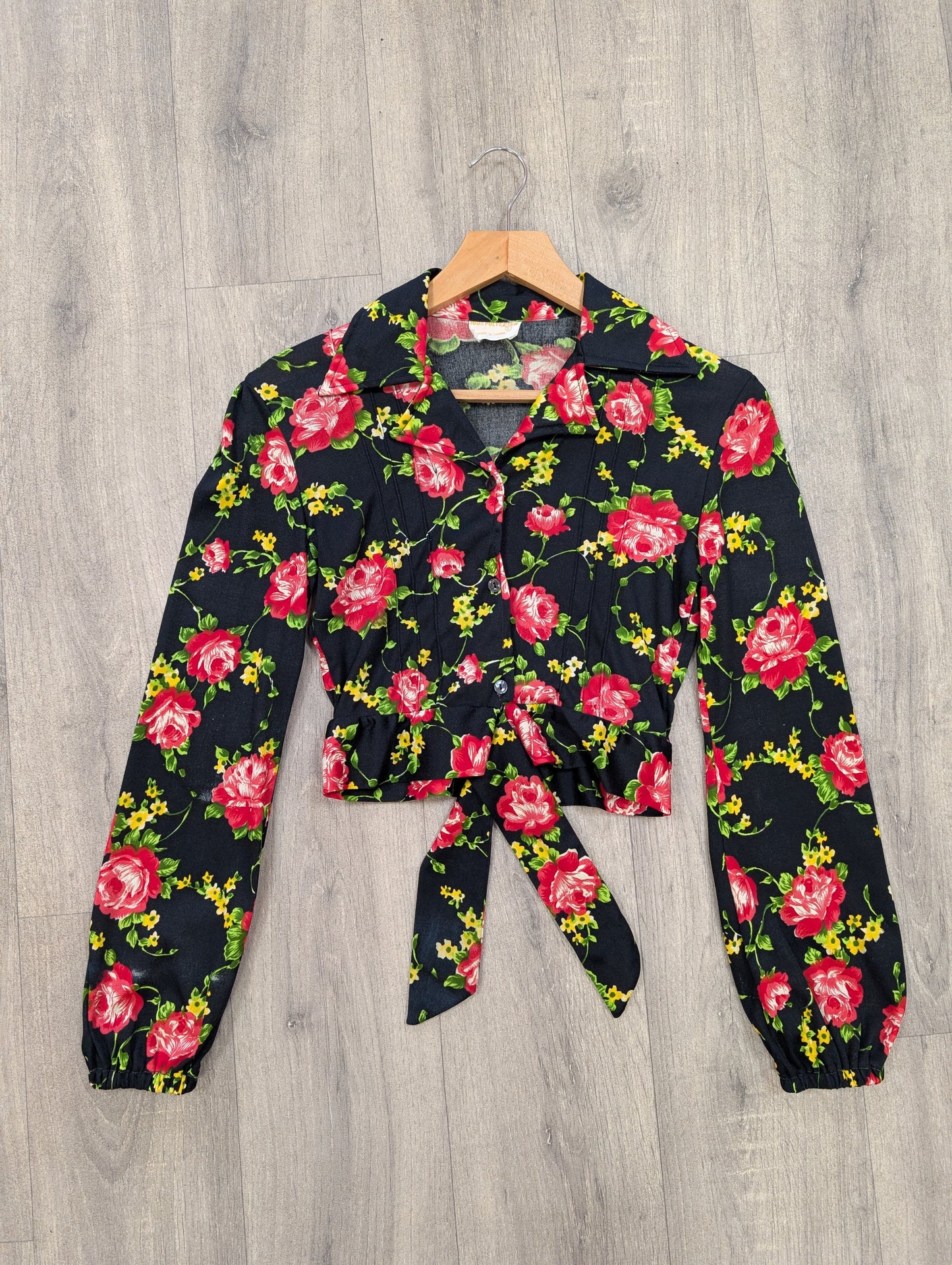 1970s floral tie waist shirt - XS/6