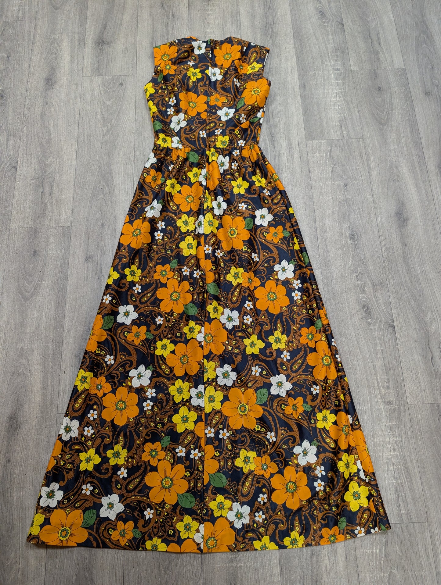 60s/70s Global orange floral maxi dress - XS/6