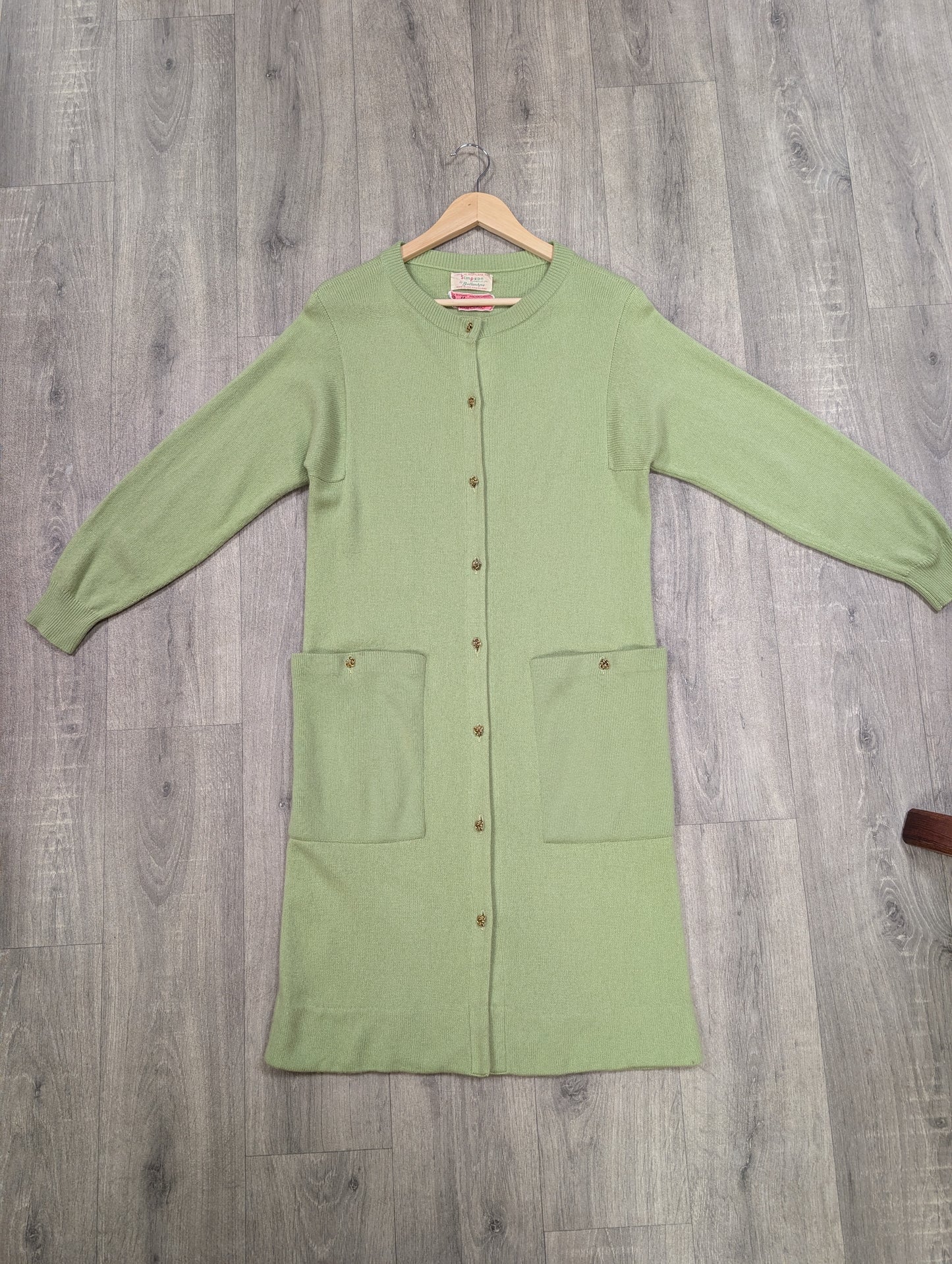 Gorgeous 1960s Bonnie Cashin Ballantyne cashmere long green cardigan