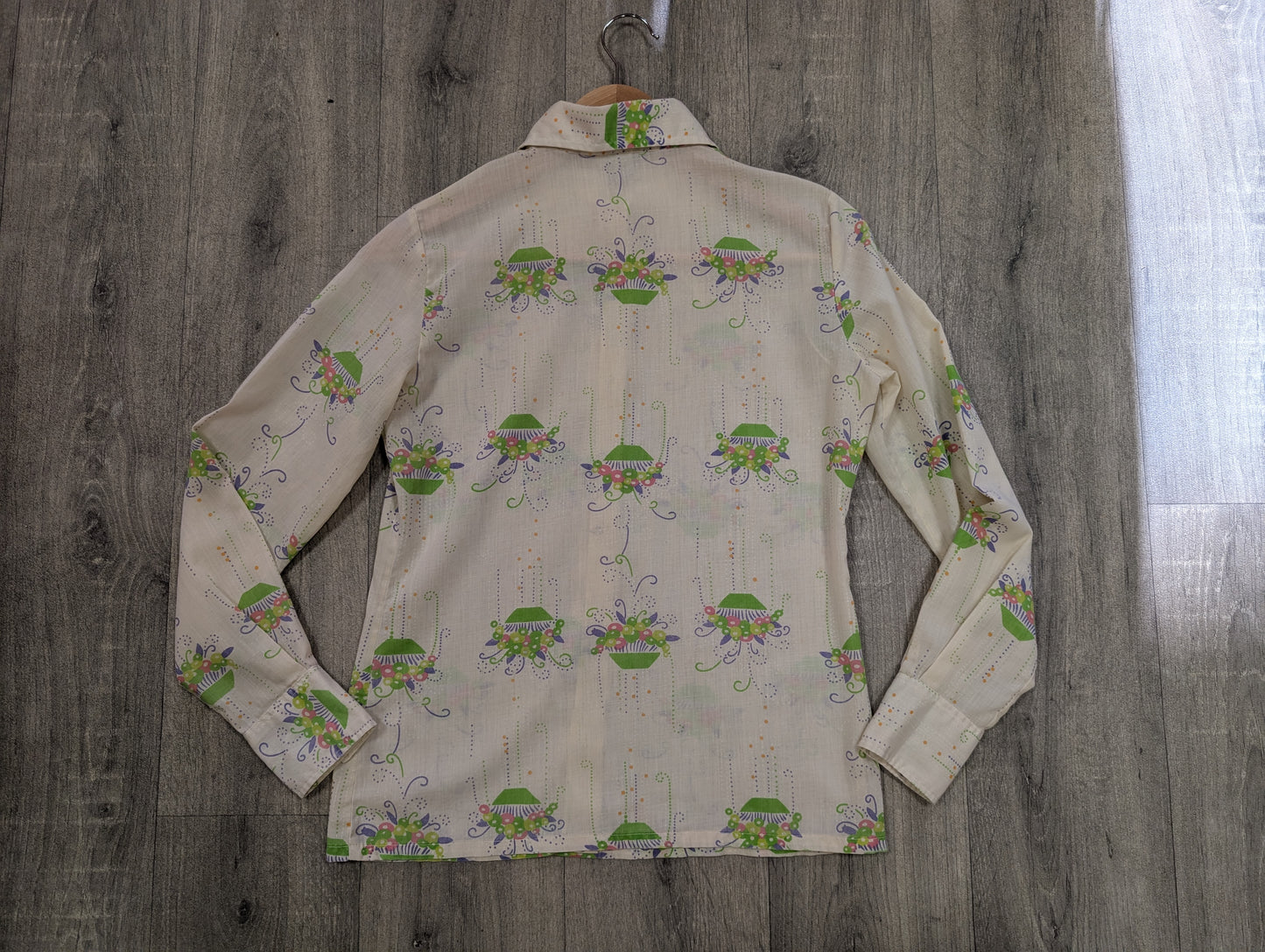 1970s dagger collar novelty print shirt - XS/6/8