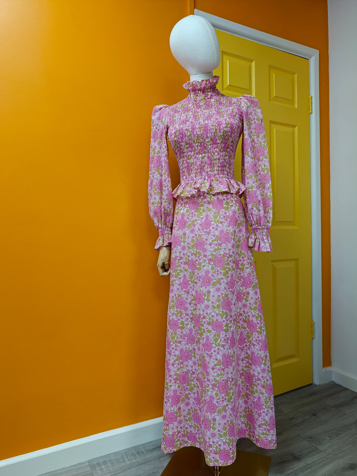 60s/70s pink floral maxi dress - XS/6